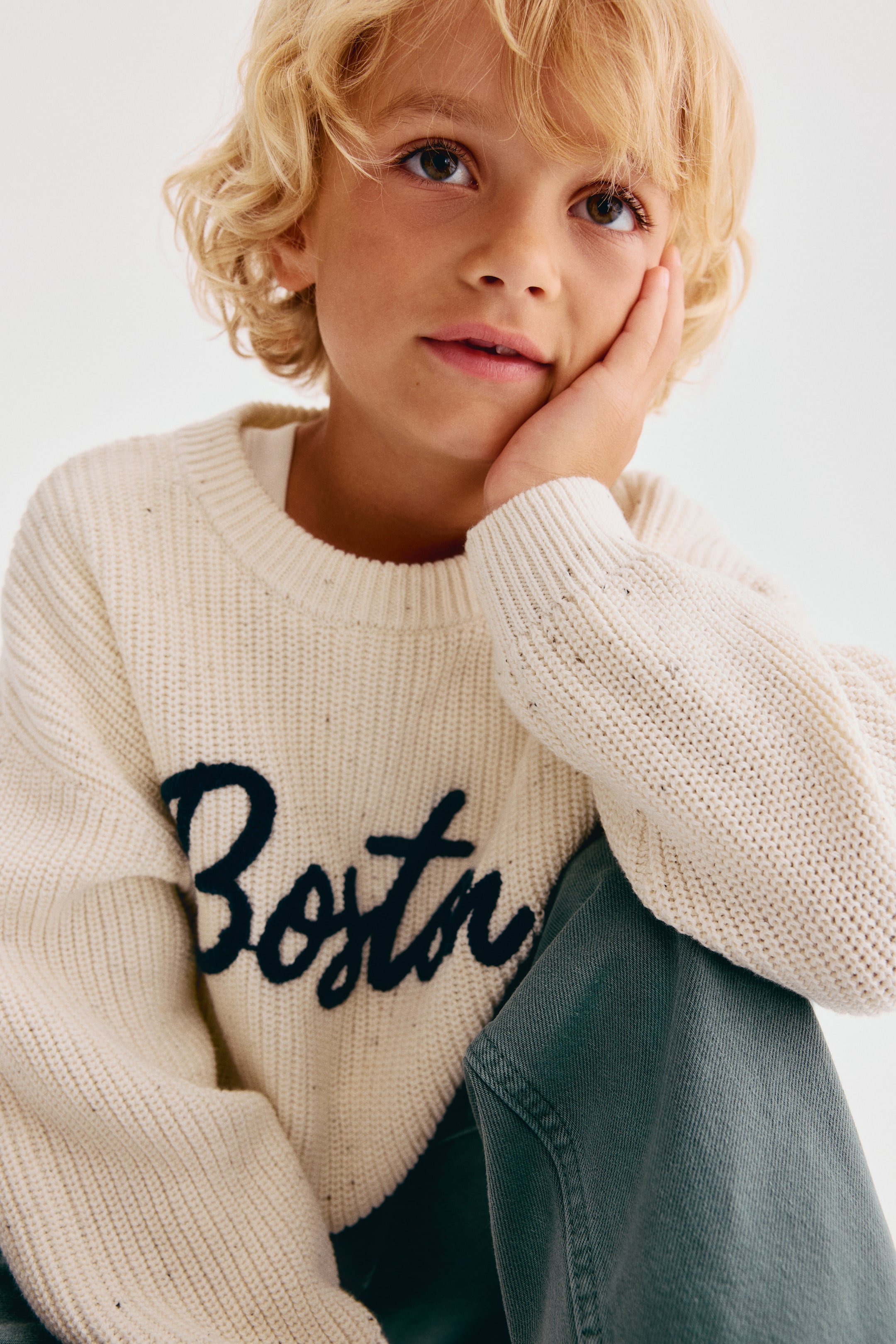 Loose-Fit Text-Motif Sweater