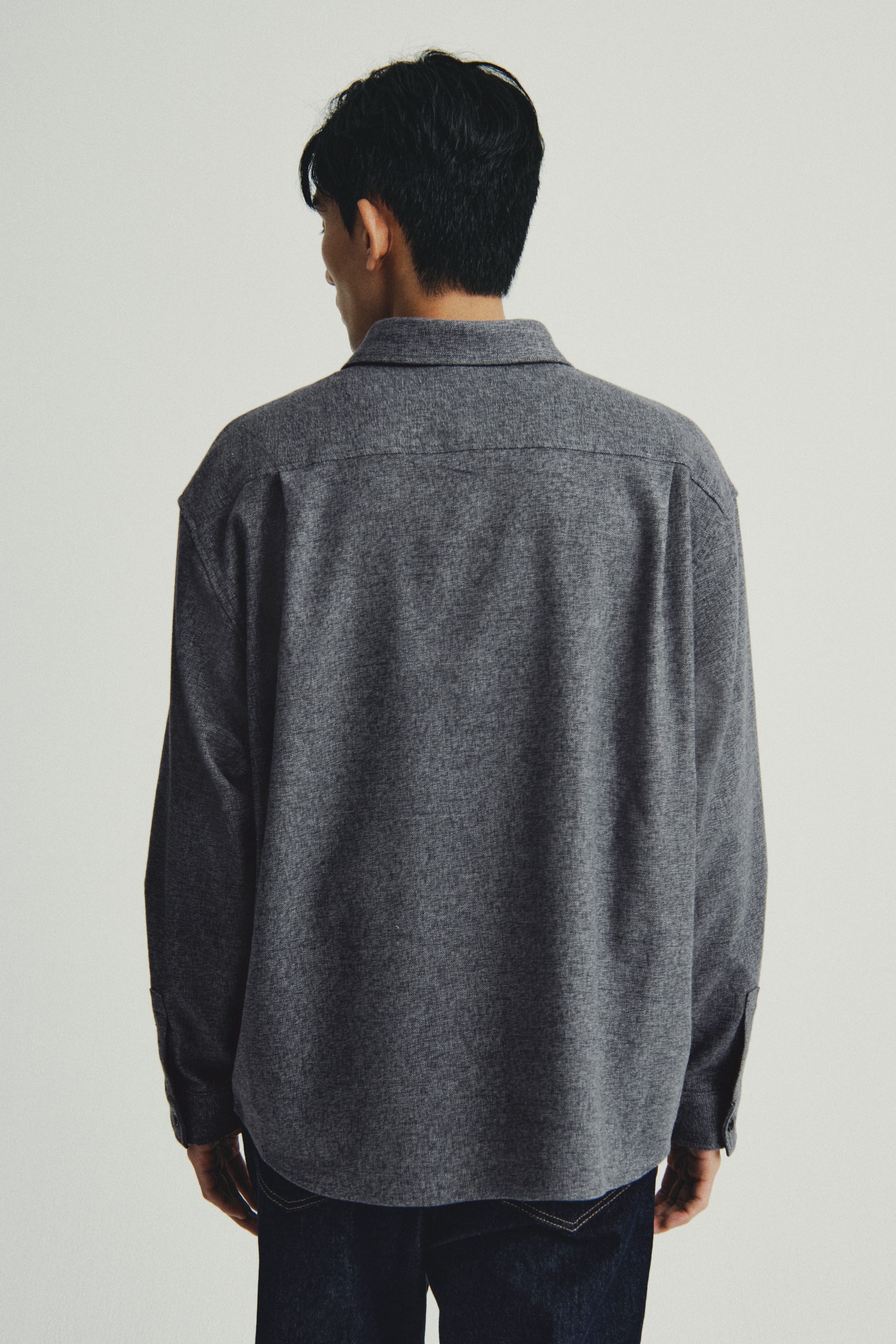 メンズグレー長袖シャツ | コットン＆ストライプ | H&M JP