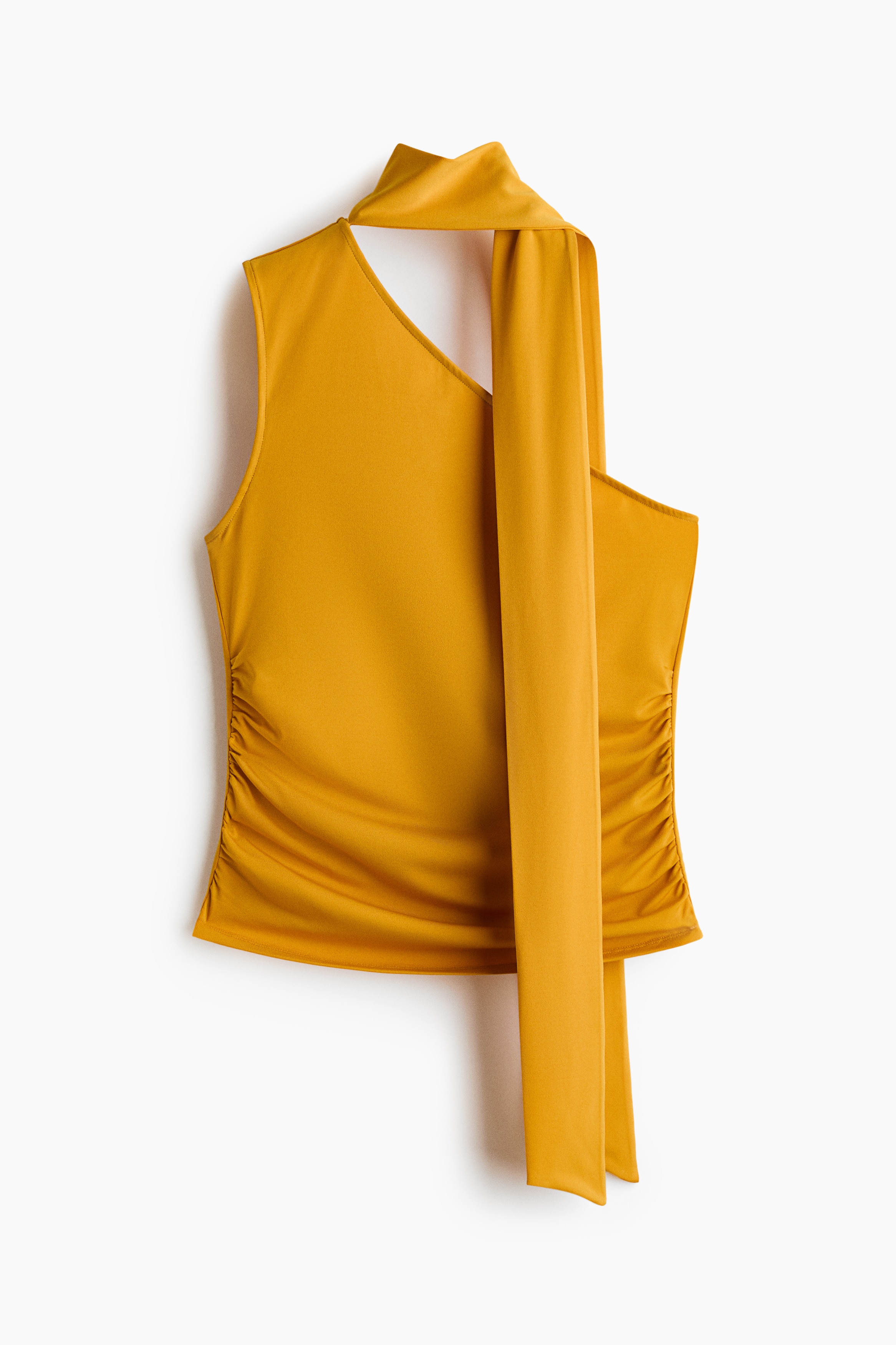 Scarf-collar one-shoulder top - Mustard yellow/Dark brown