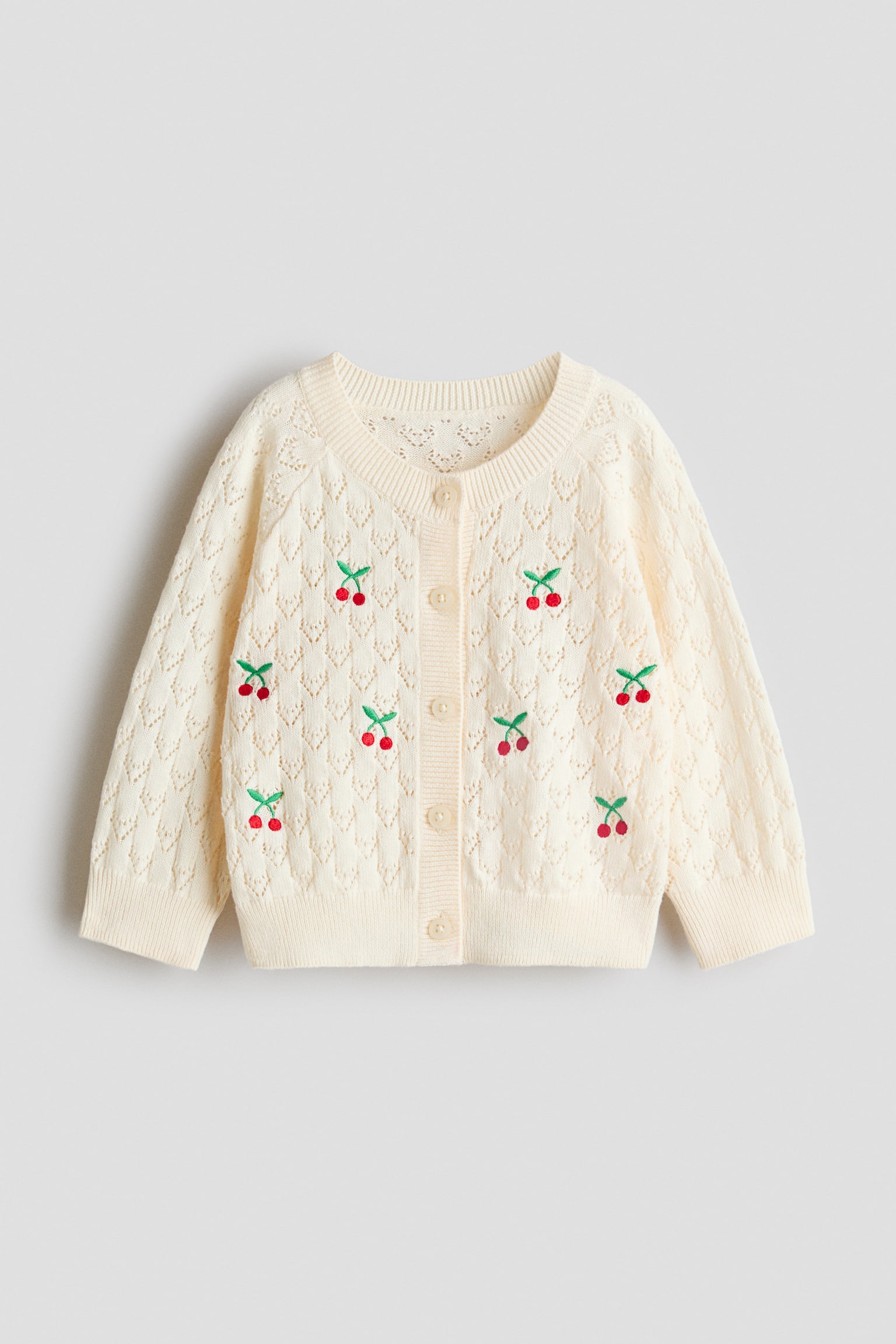 Embroidery-detail cardigan - Light beige/Cherries - 2