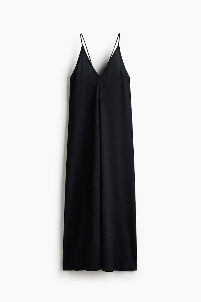 Crinkled tie-strap dress - Black/Cream - 1