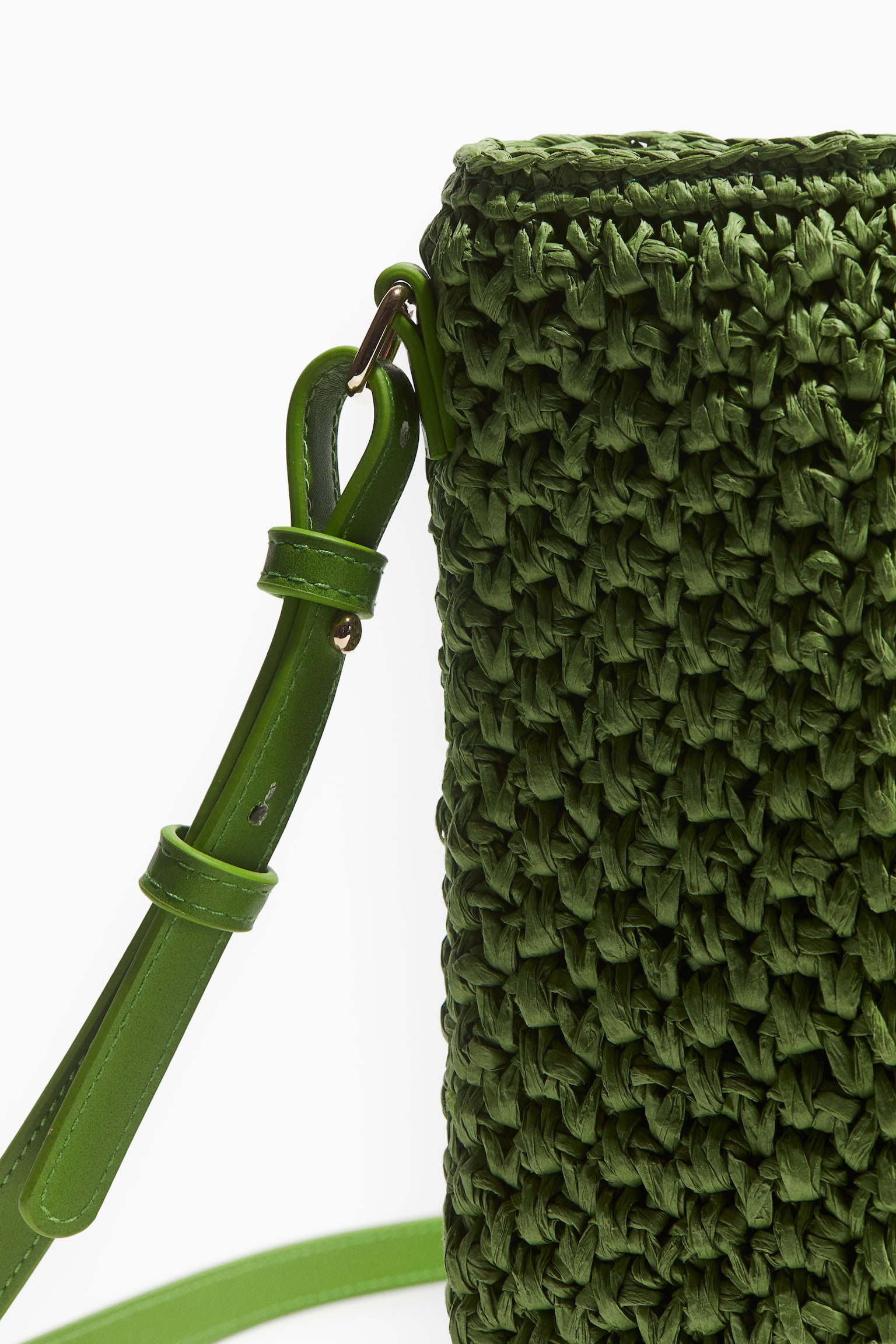 Straw Crossbody Bag - Green/Beige - 4