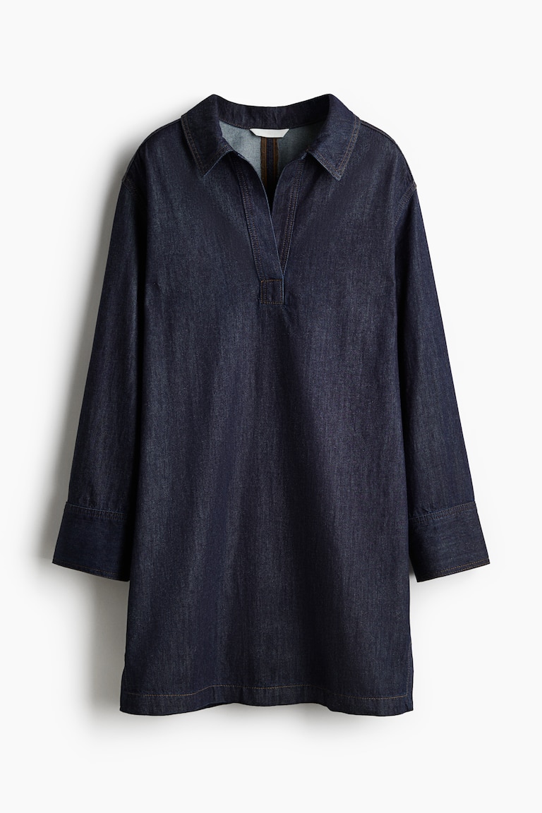 Women's Dark denim blue Denim Dress with Collar | H&M US