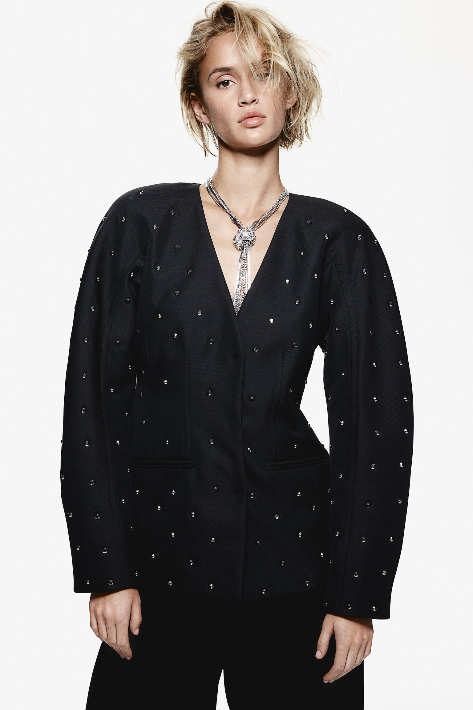 christmas party outfit trends 2024 - H&M Rhinestone-embellished jacket