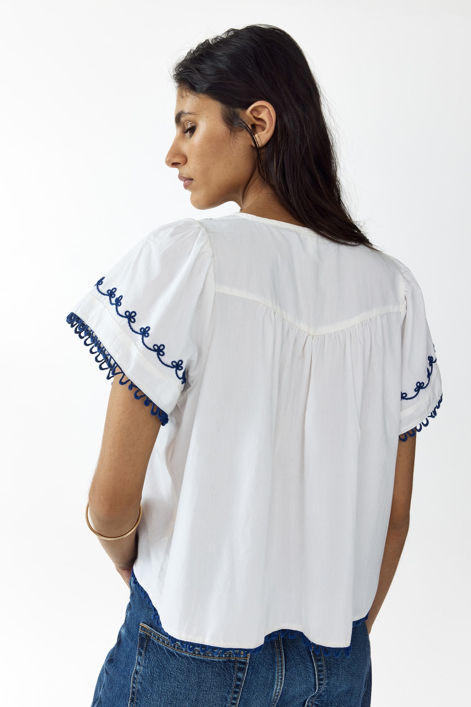 Embroidered cotton blouse - White/Blue/White/Red - 4