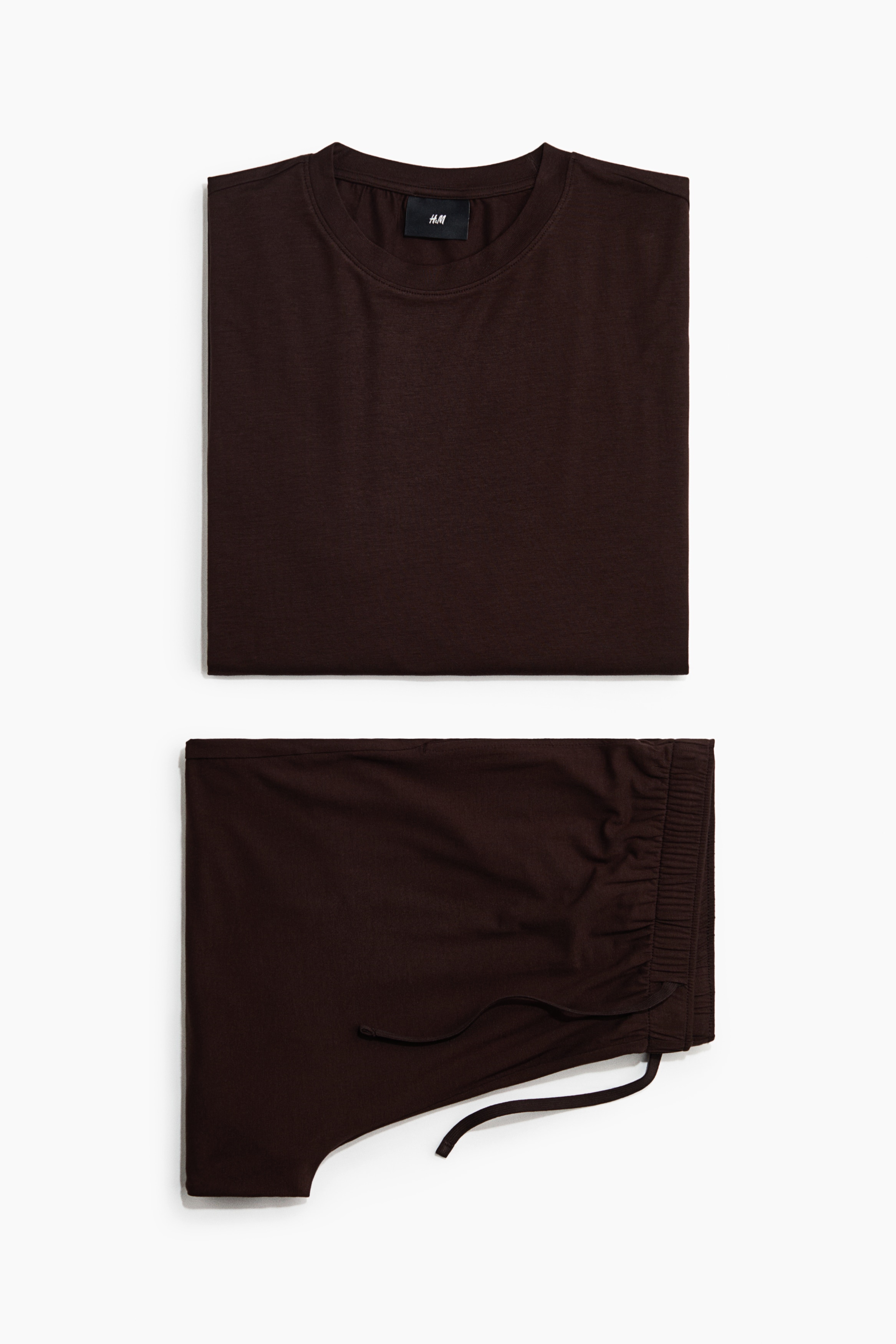 Jersey pyjama T-shirt and shorts - Dark brown/Light grey marl/Turquoise/Light blue