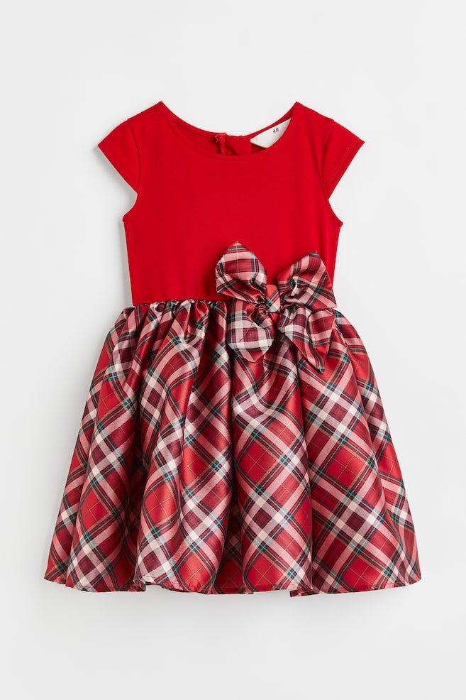 Flared-skirt dress - Red/Checked - 1