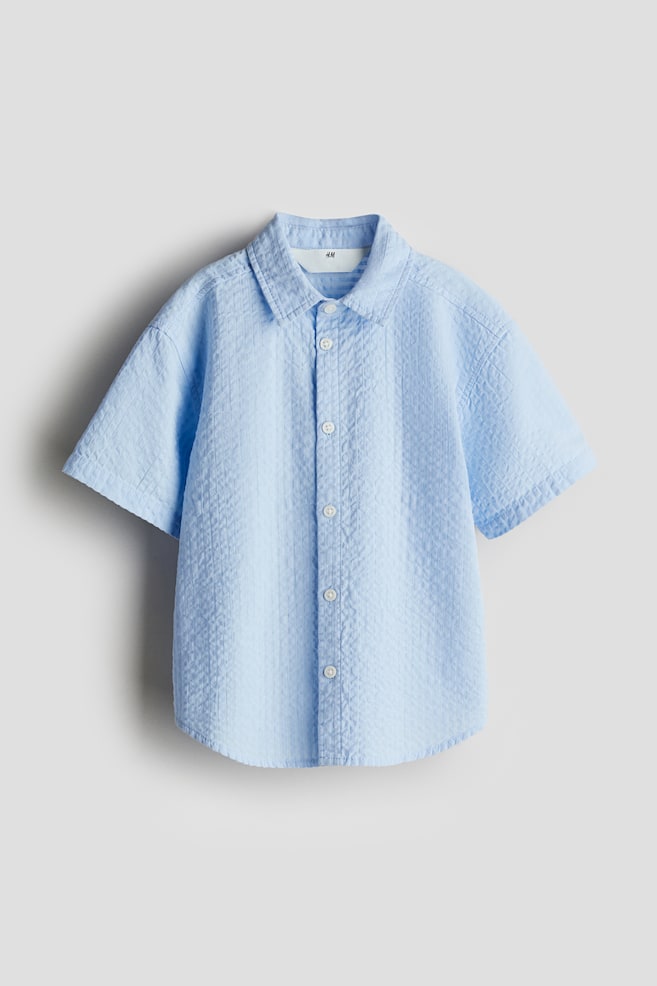 Cotton Seersucker Shirt - Light blue/Navy blue - 1