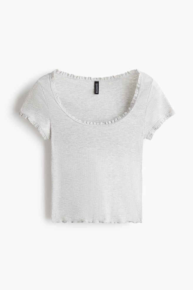 Lace-Trimmed Top - Light gray melange/White/floral/White/floral/Black - 1