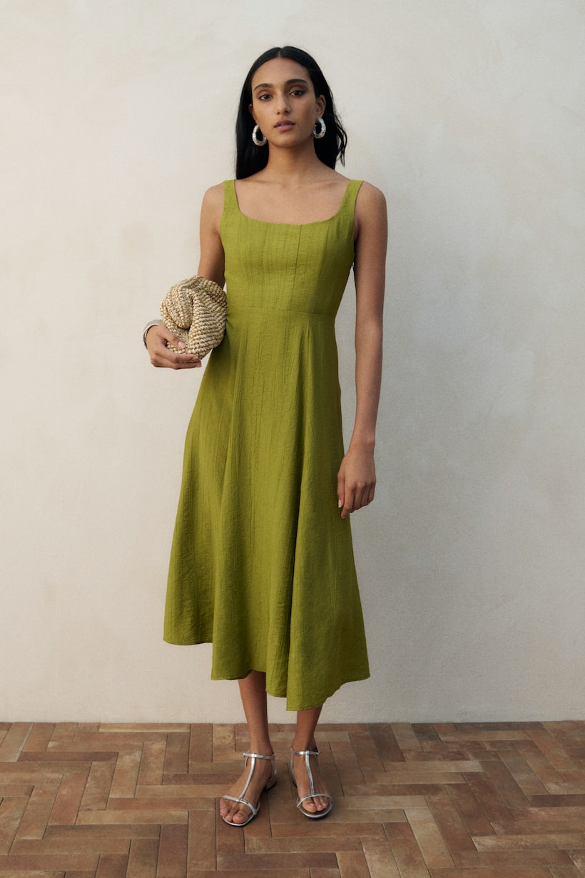 Green Dresses Velvet Floral Wedding Guest H&M IN