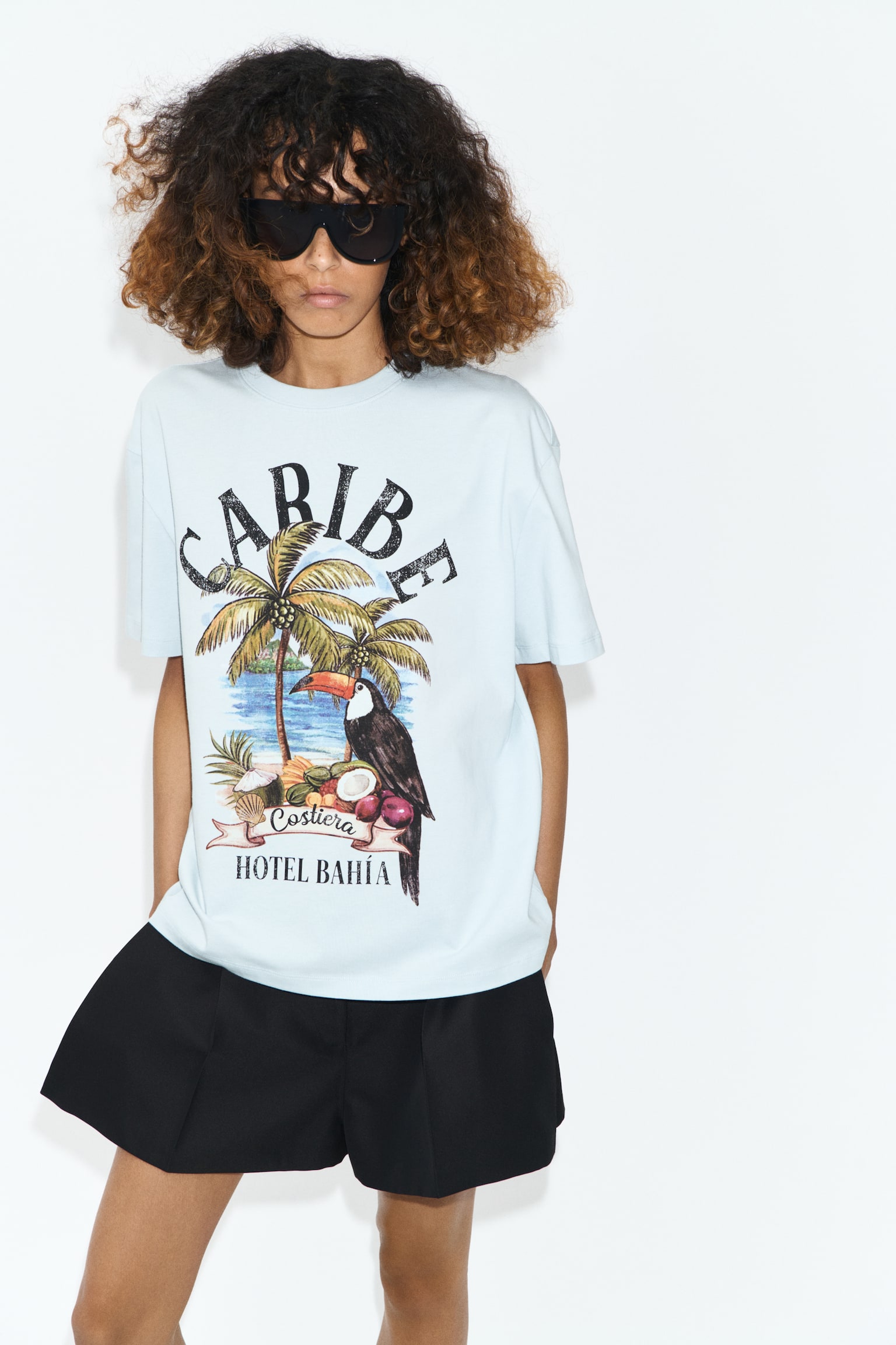 Printed Cotton T-Shirt - Light dusty blue/Caribe/Cream/Amalfi/Cream/Sol y Sal - 1