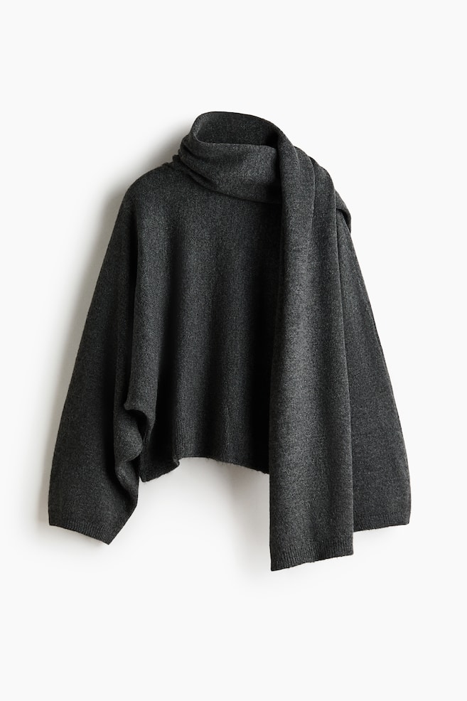 Oversized scarf-detail jumper - Dark grey marl - 1