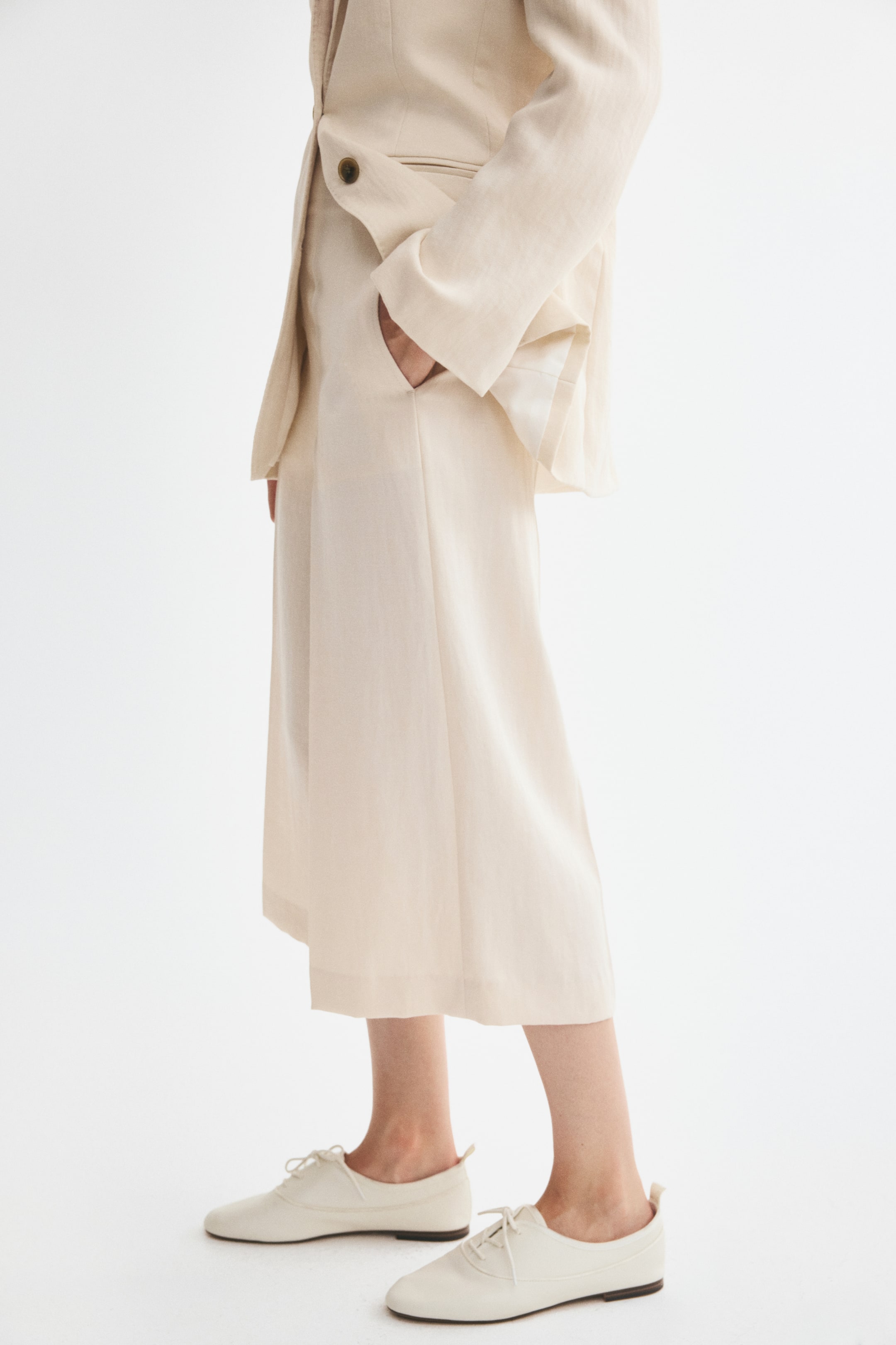 Button-Detail Twill Culottes