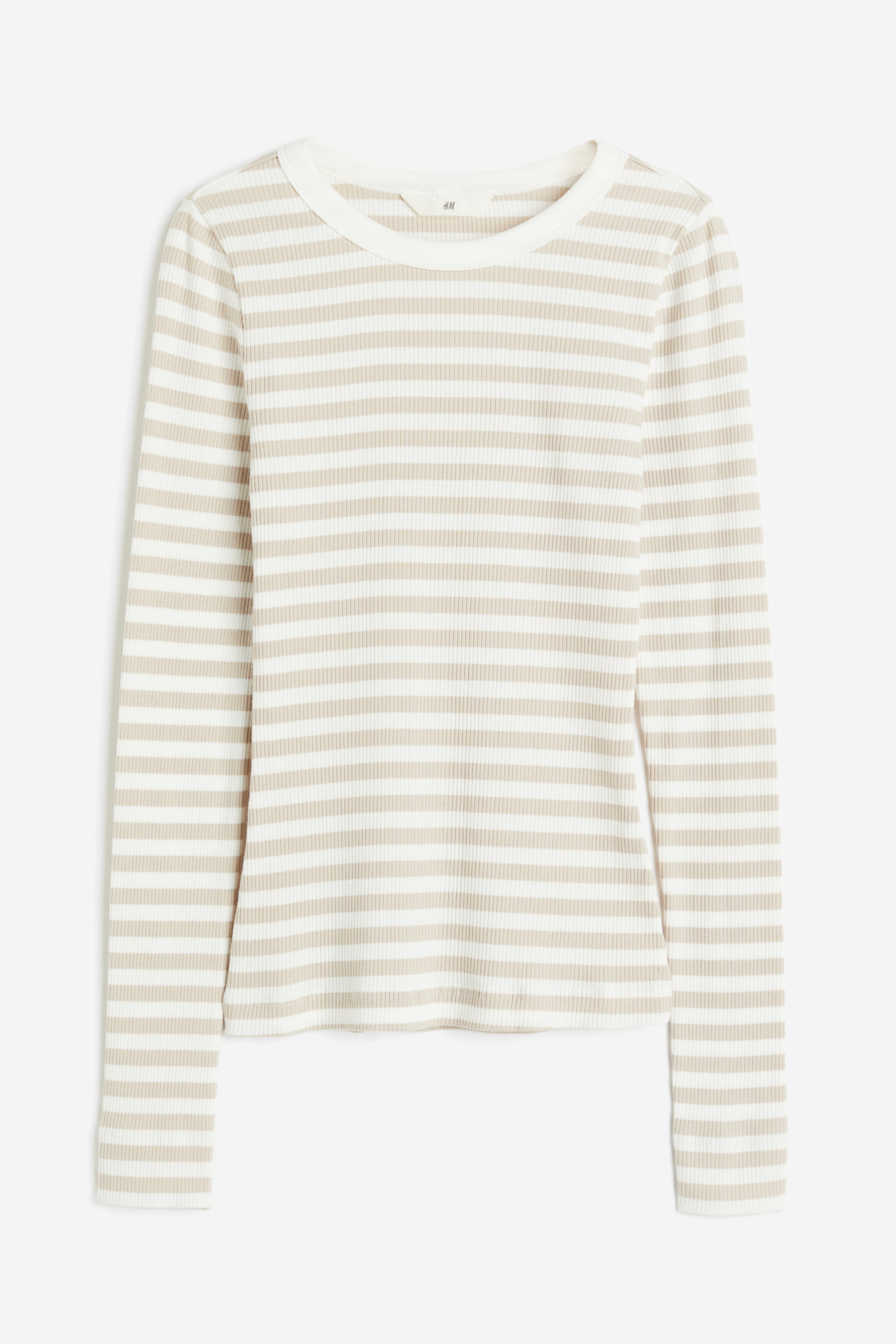 Ribbed Jersey Top White Beige Striped Ladies Handm Gb