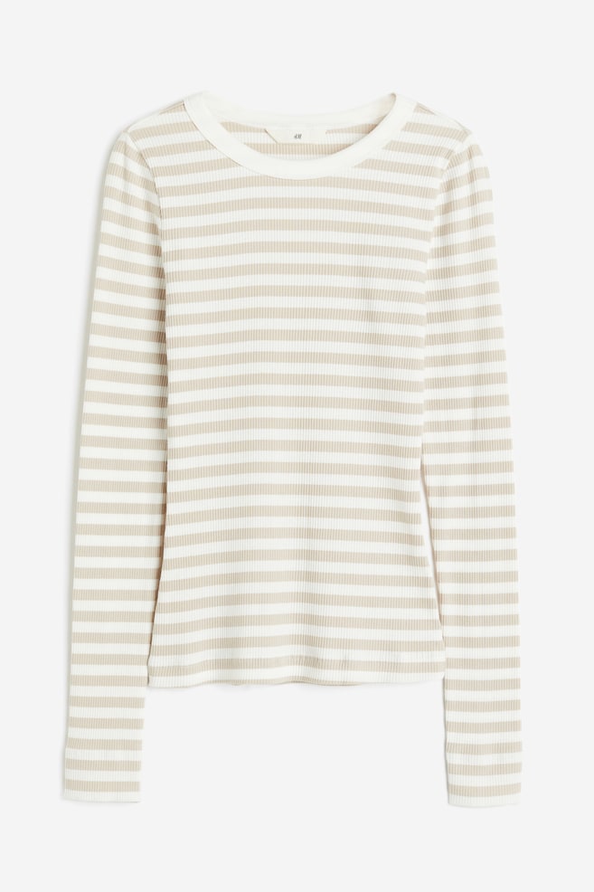 Ribbed jersey top - White/Beige striped/Sage green/Striped/White/Striped/Light beige/Black striped/dc/dc/dc/dc - 2