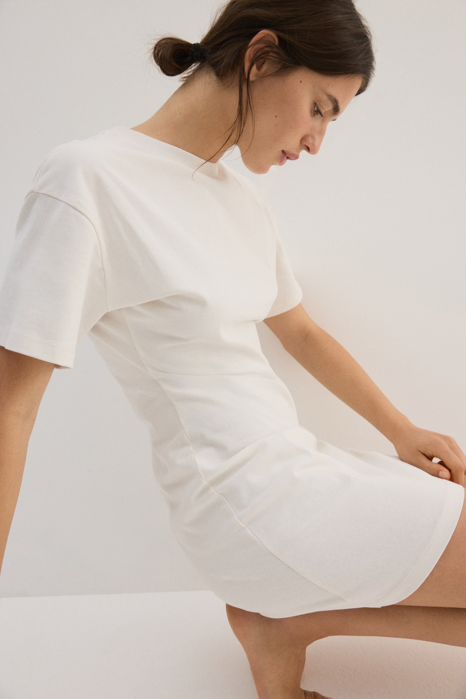 Hourglass cotton T-shirt dress - Ivory/Black - 1