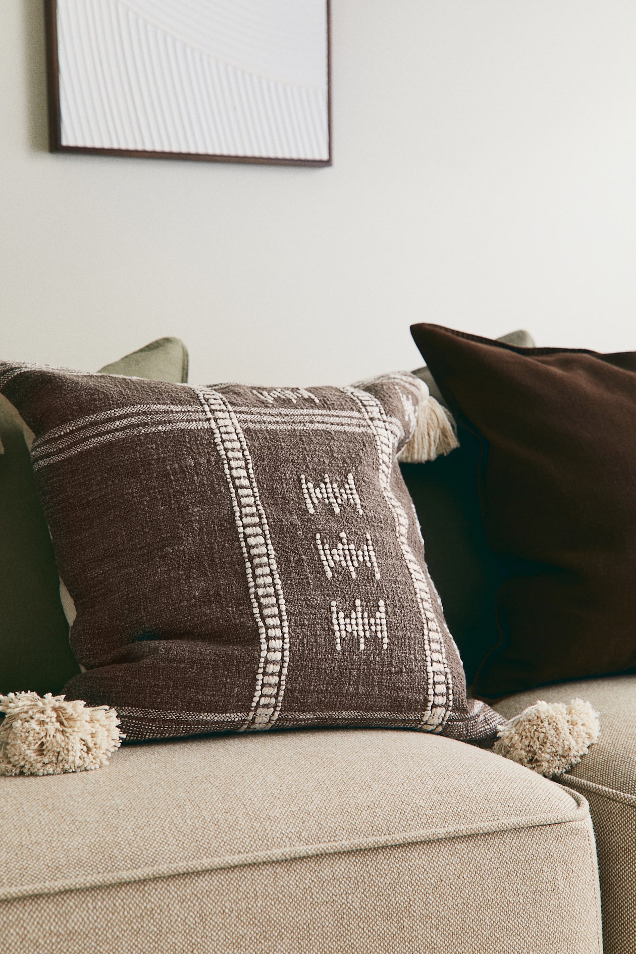 Tasselled cushion cover Brown/Patterned Home All H&M IN