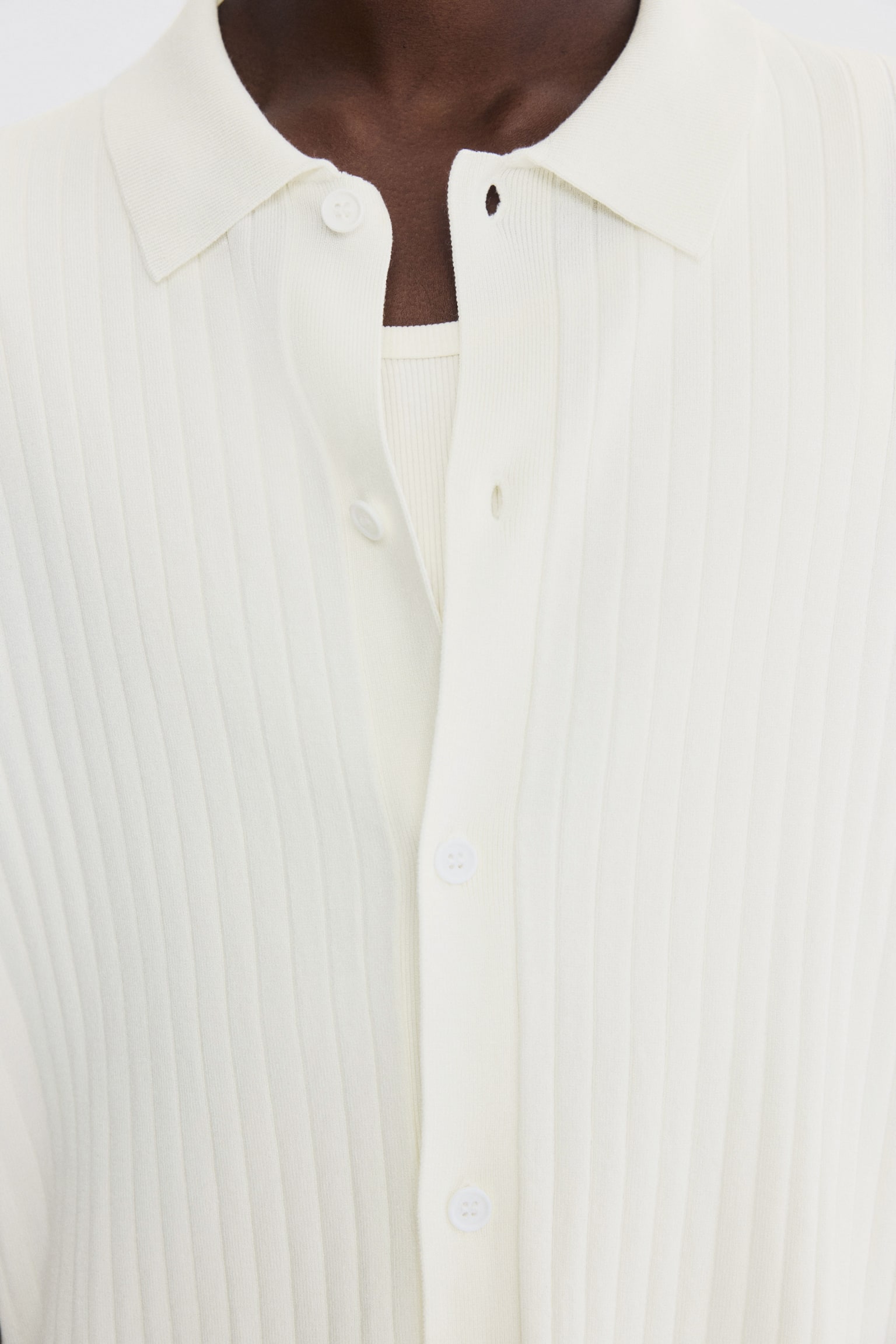 Мужская рубашка H&M Regular-Fit Rib-Knit, цвет: Кремовый — фото 3