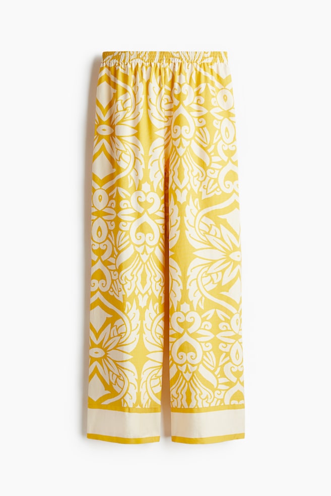 Linen-blend trousers - Yellow/Patterned - 1