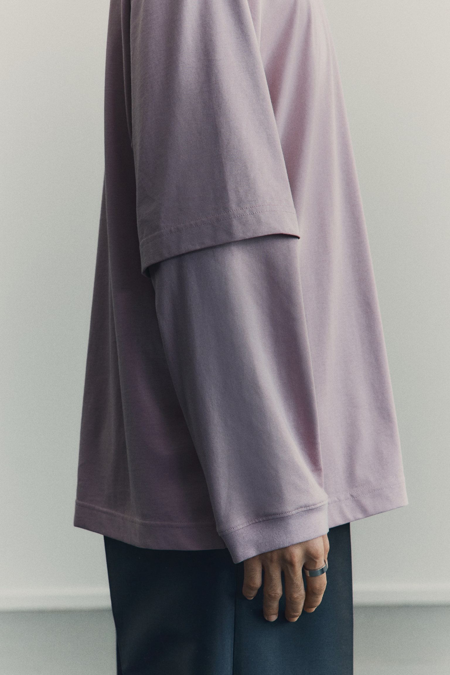 Мужская рубашка H&M Layered Pima Cotton, цвет: Пыльный розовый — фото 5