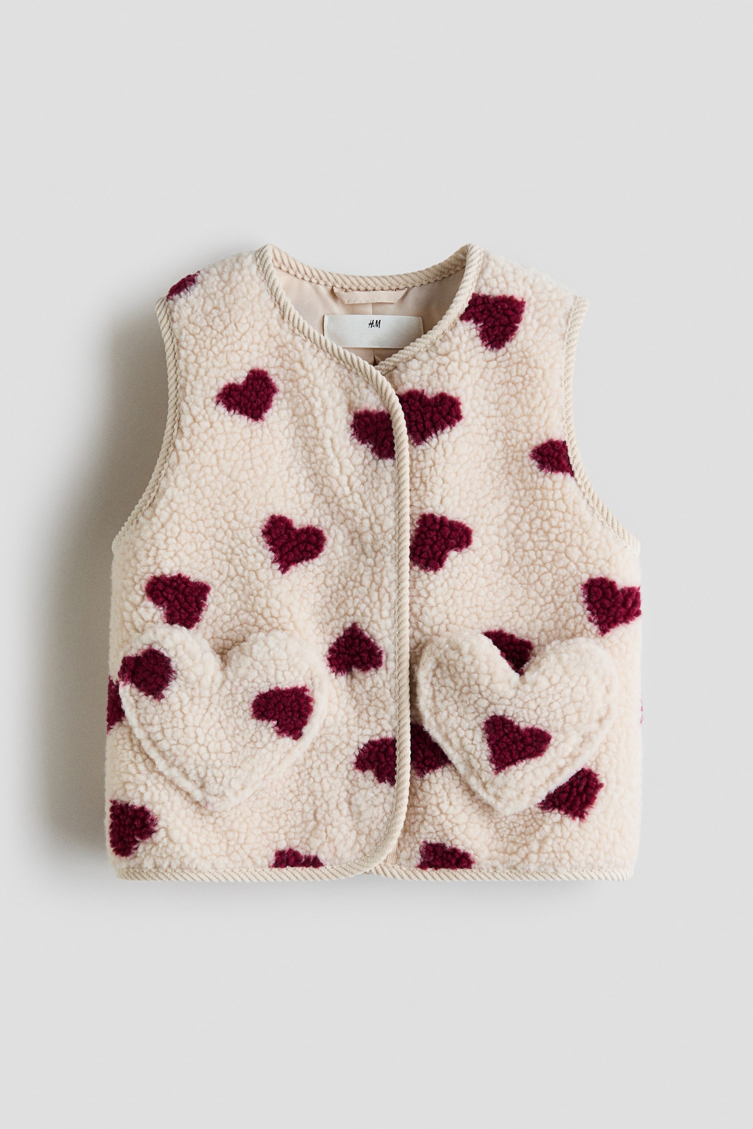 Patterned teddy gilet - Light beige/Hearts