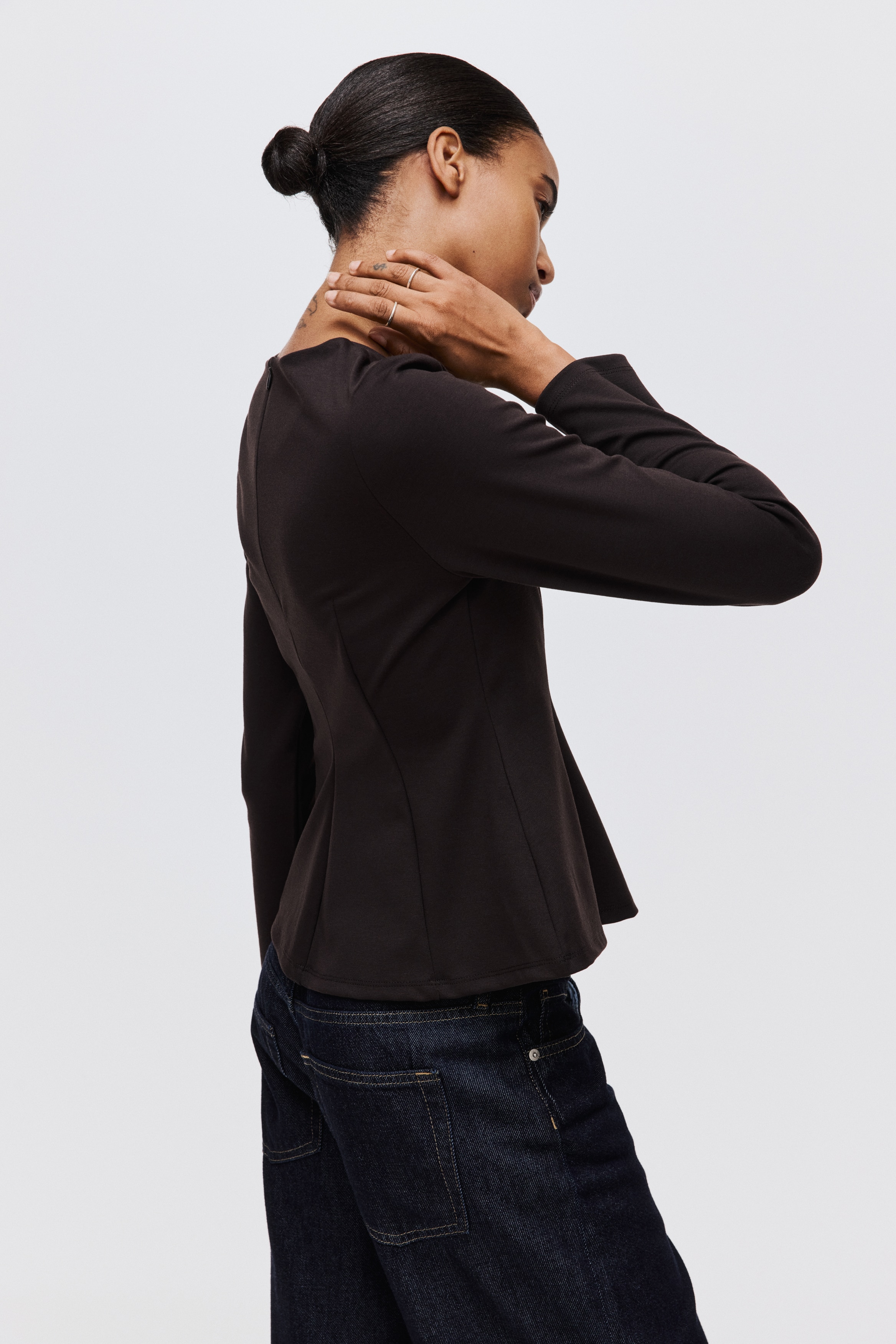 H & M - ジャージーペプラムトップス - ブラウン