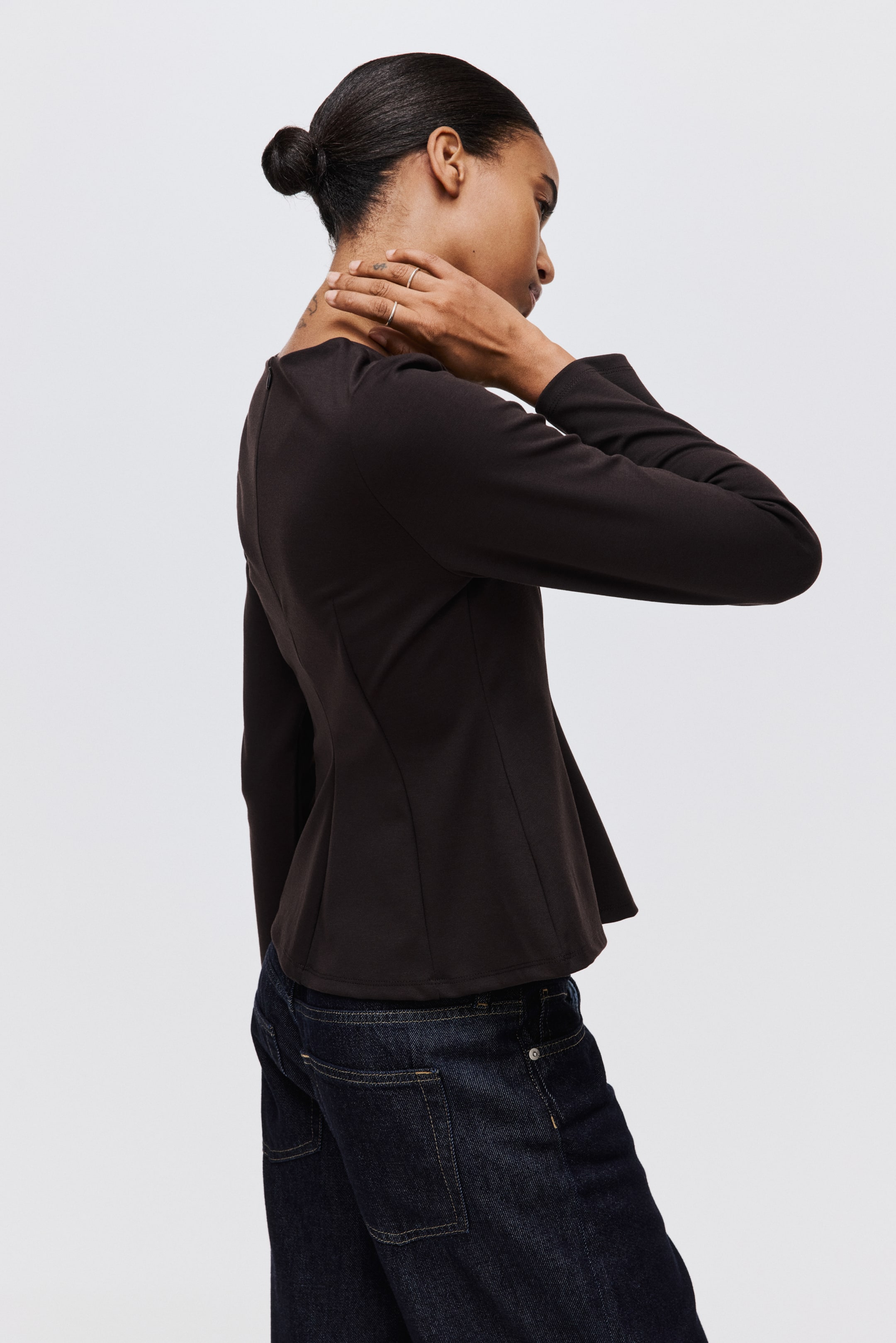 View larger image: Jersey peplum top - Dark brown - Ladies | H&M HK 1