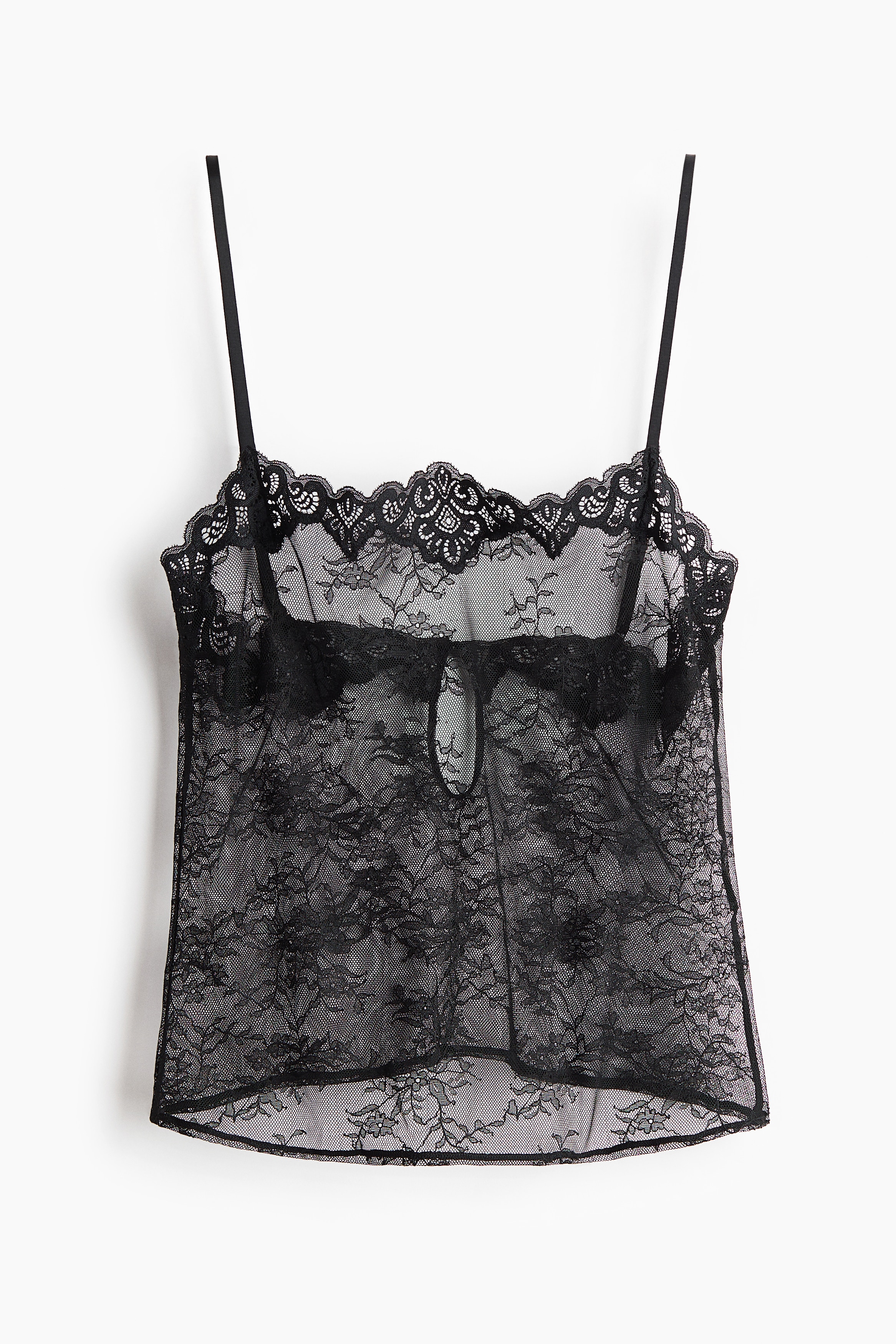 Top din dantelă cu bretele - Negru/Maro-închis