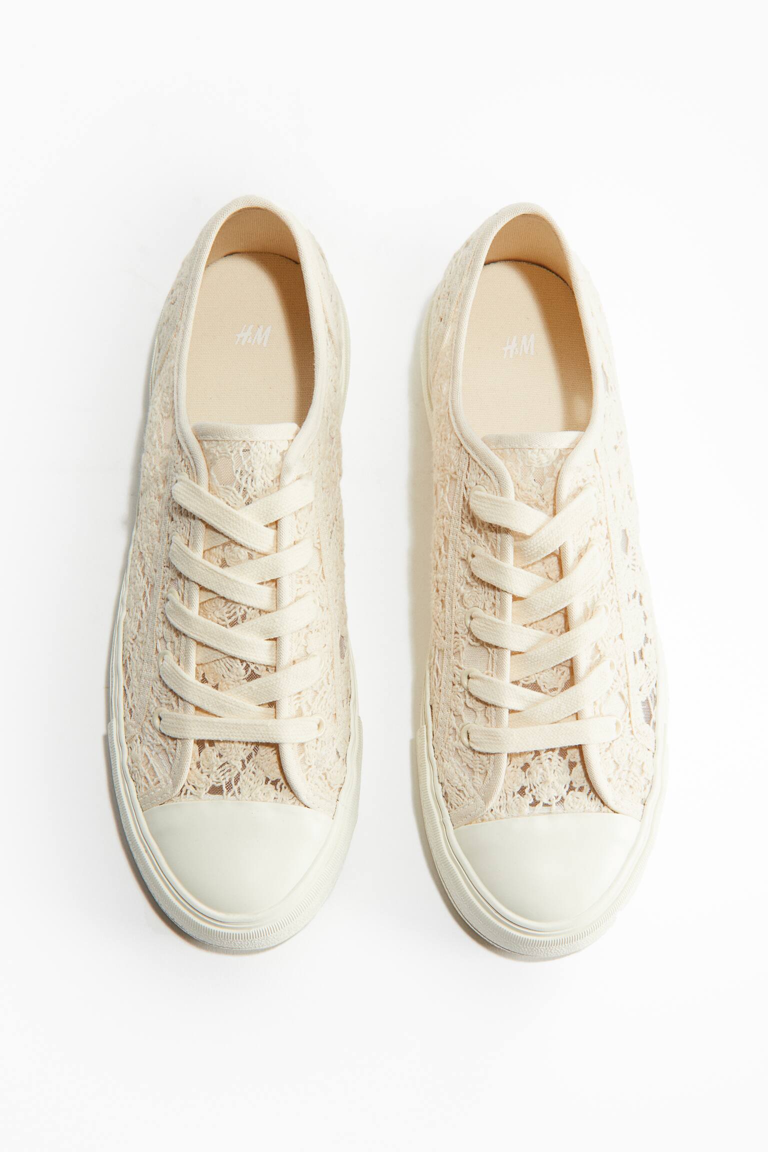 Embroidered Sneakers - Cream - 4