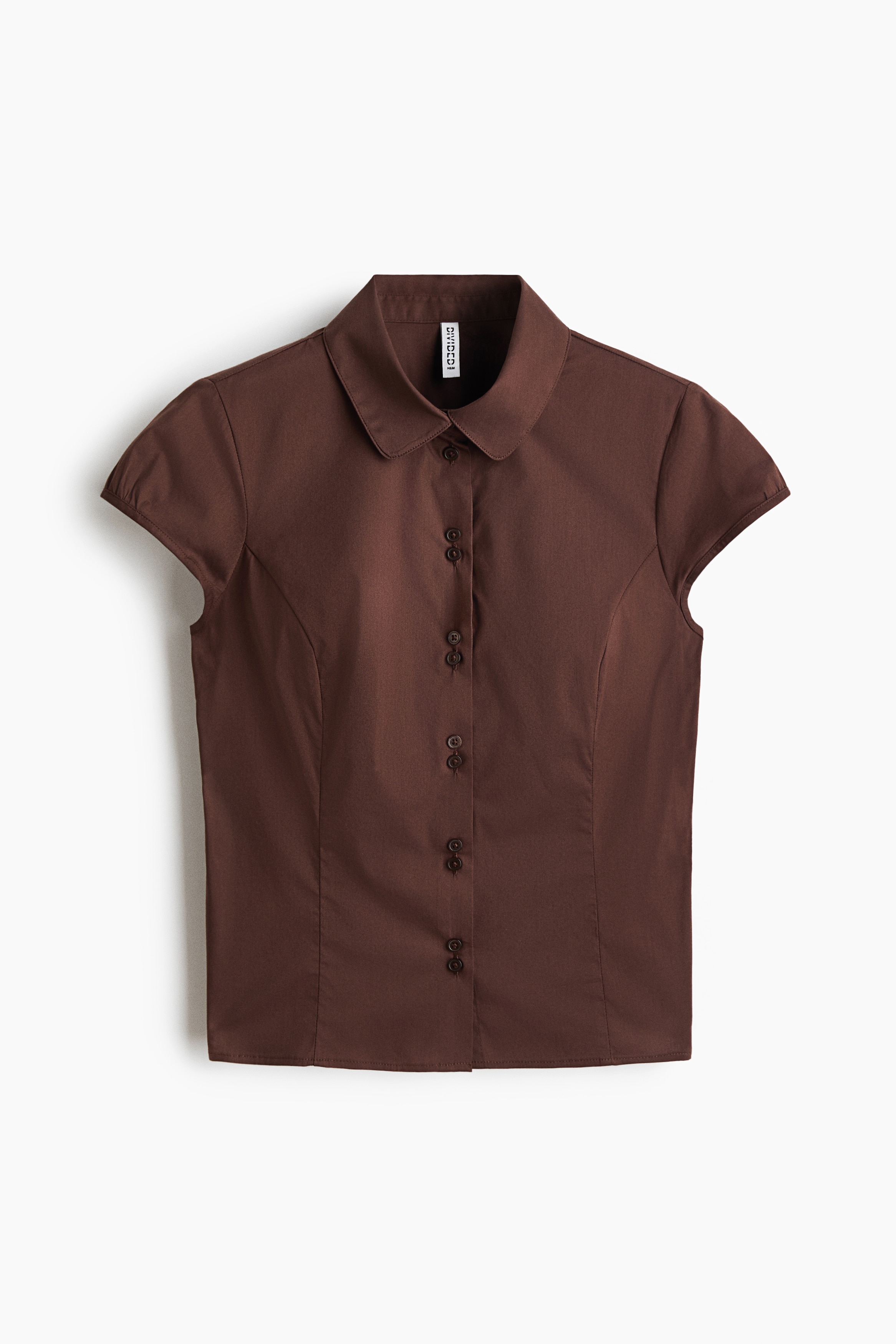 Short-sleeved shirt - Dark brown/White/Striped/Cream/Checked