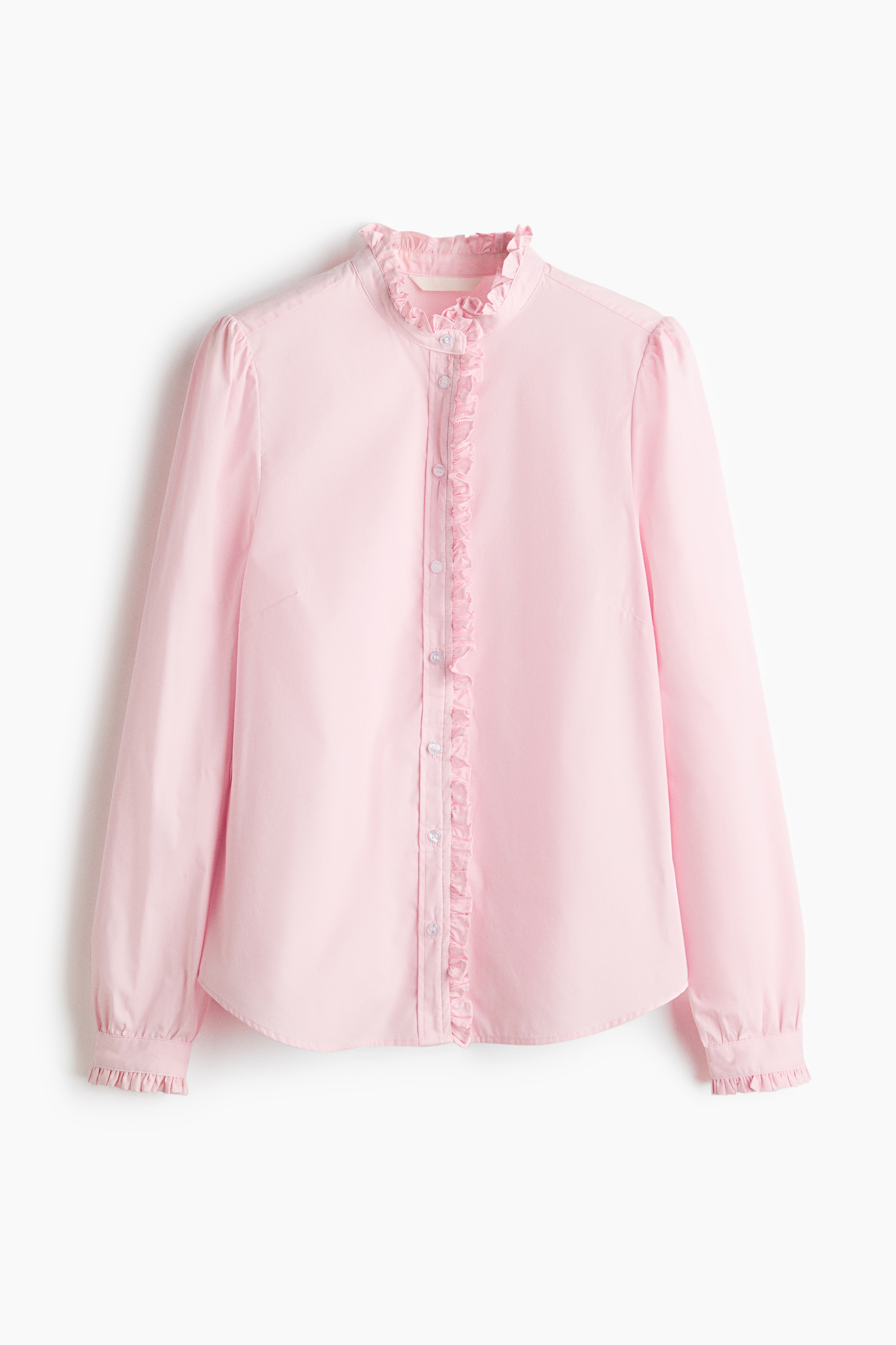 Ruffle-Trimmed Poplin Blouse - Light pink/White/red striped