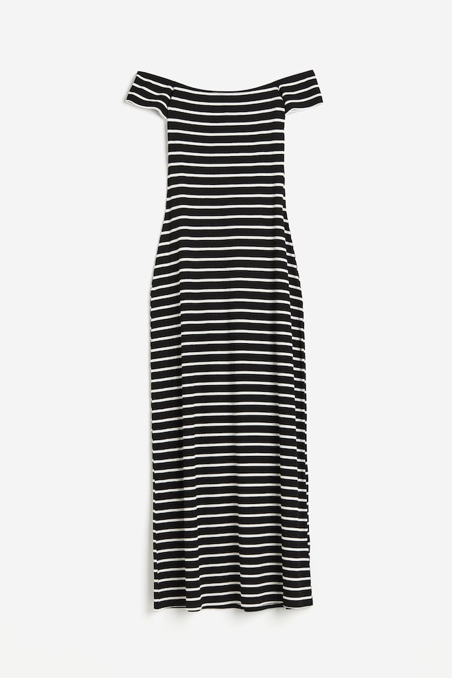 Rib-knit off-the-shoulder dress - Black/Striped/Black - 2