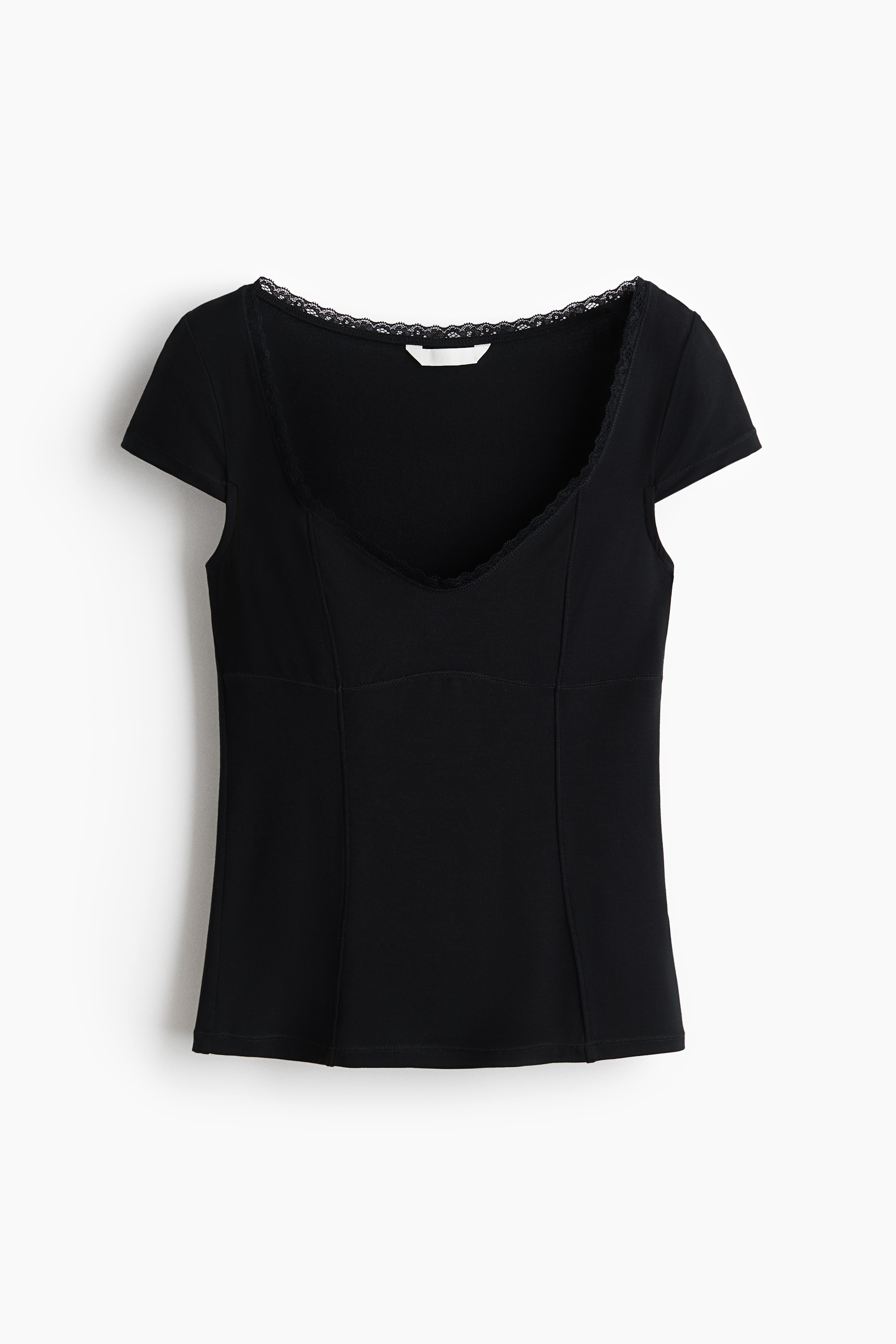 Lace-trimmed top - Black/Dark dusty pink/White