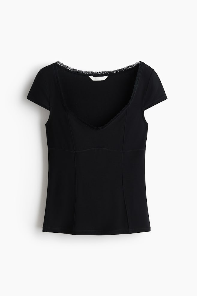 Lace-Trimmed Top - Black/White/Dark dusty pink - 1