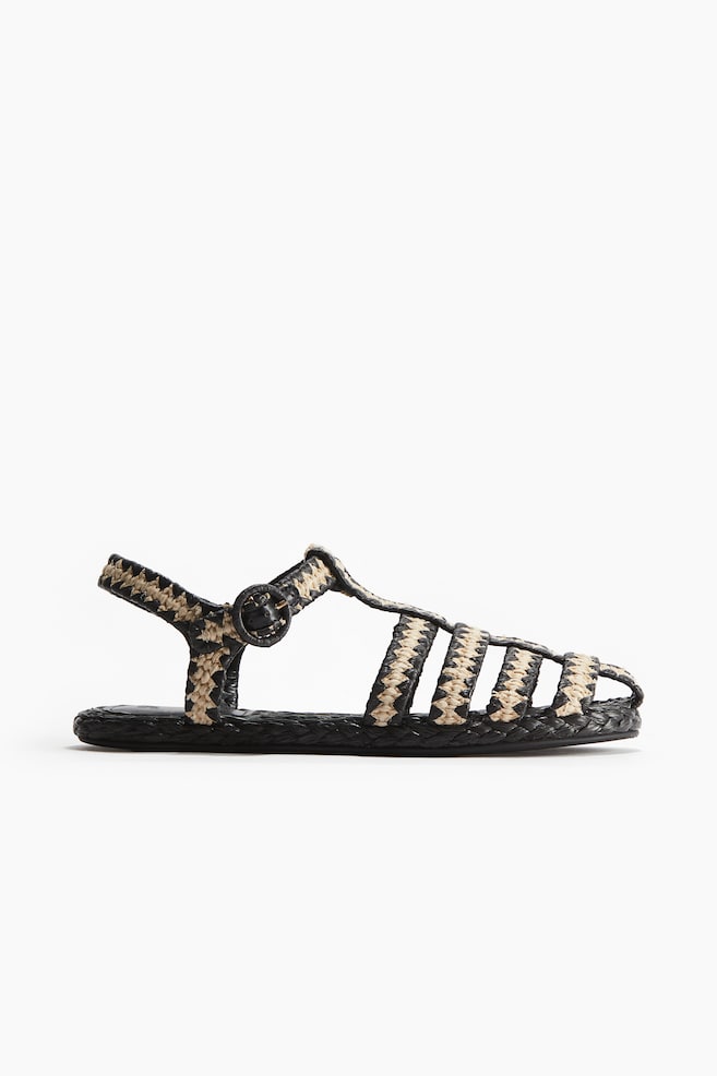 Sandales fisherman en paille - Noir/beige clair - 1