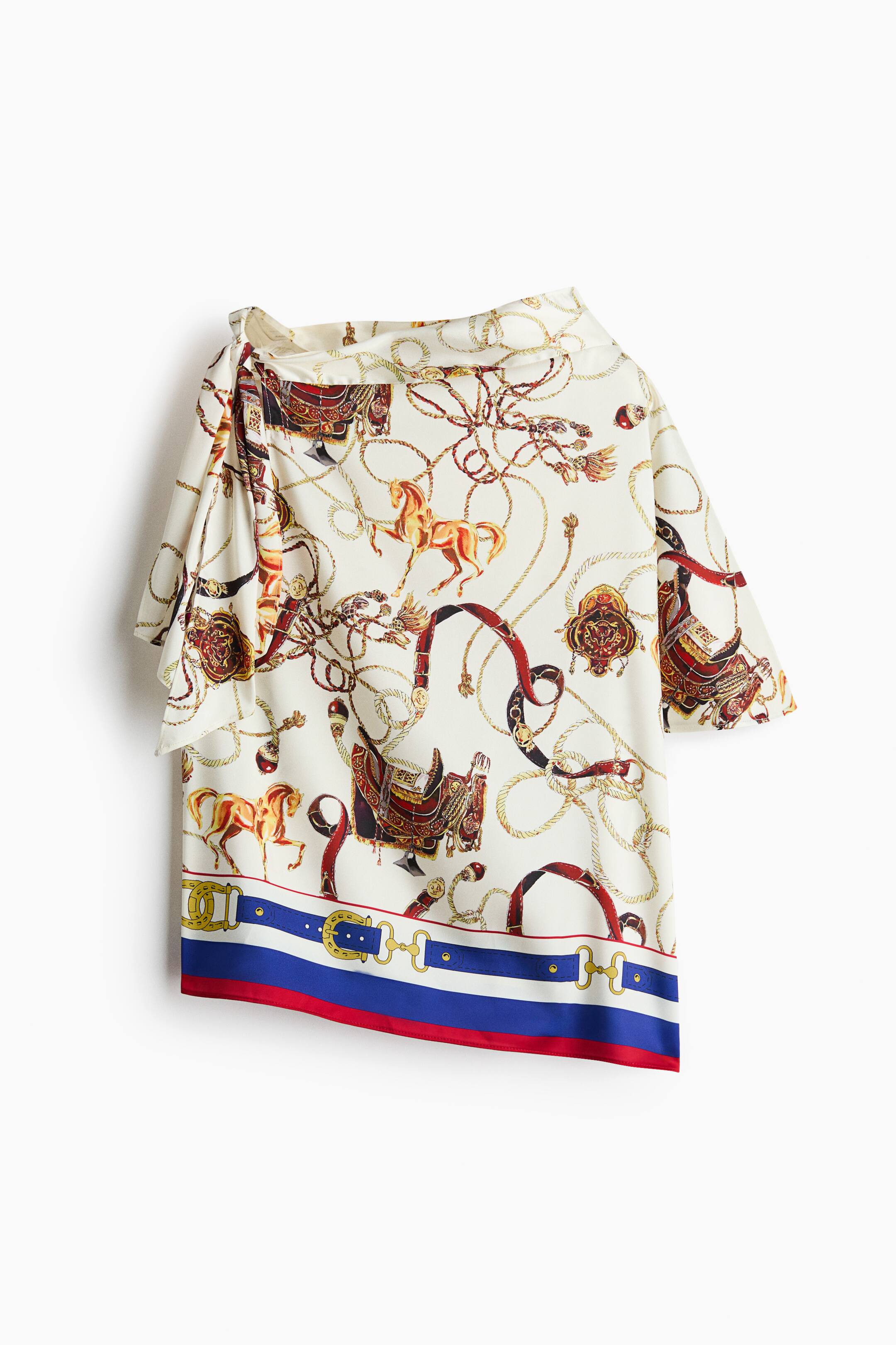 Переглянути збільшене зображення: Asymmetric tie-detail top - Ivory/Horses - Ladies | H&M UA 1