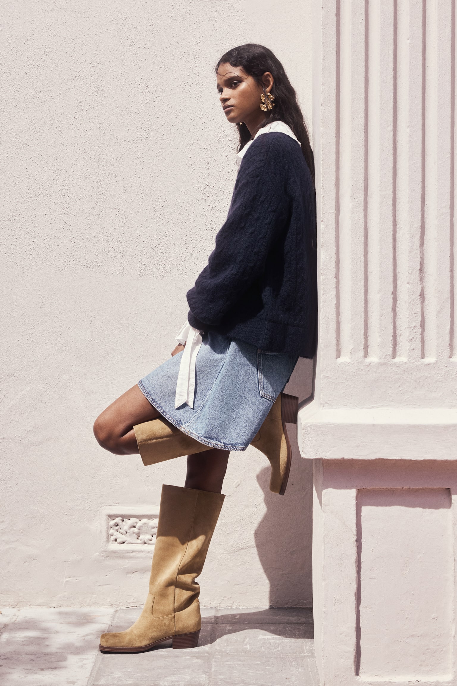 Cable-knit bomber jacket - Navy blue/Light grey marl - 3