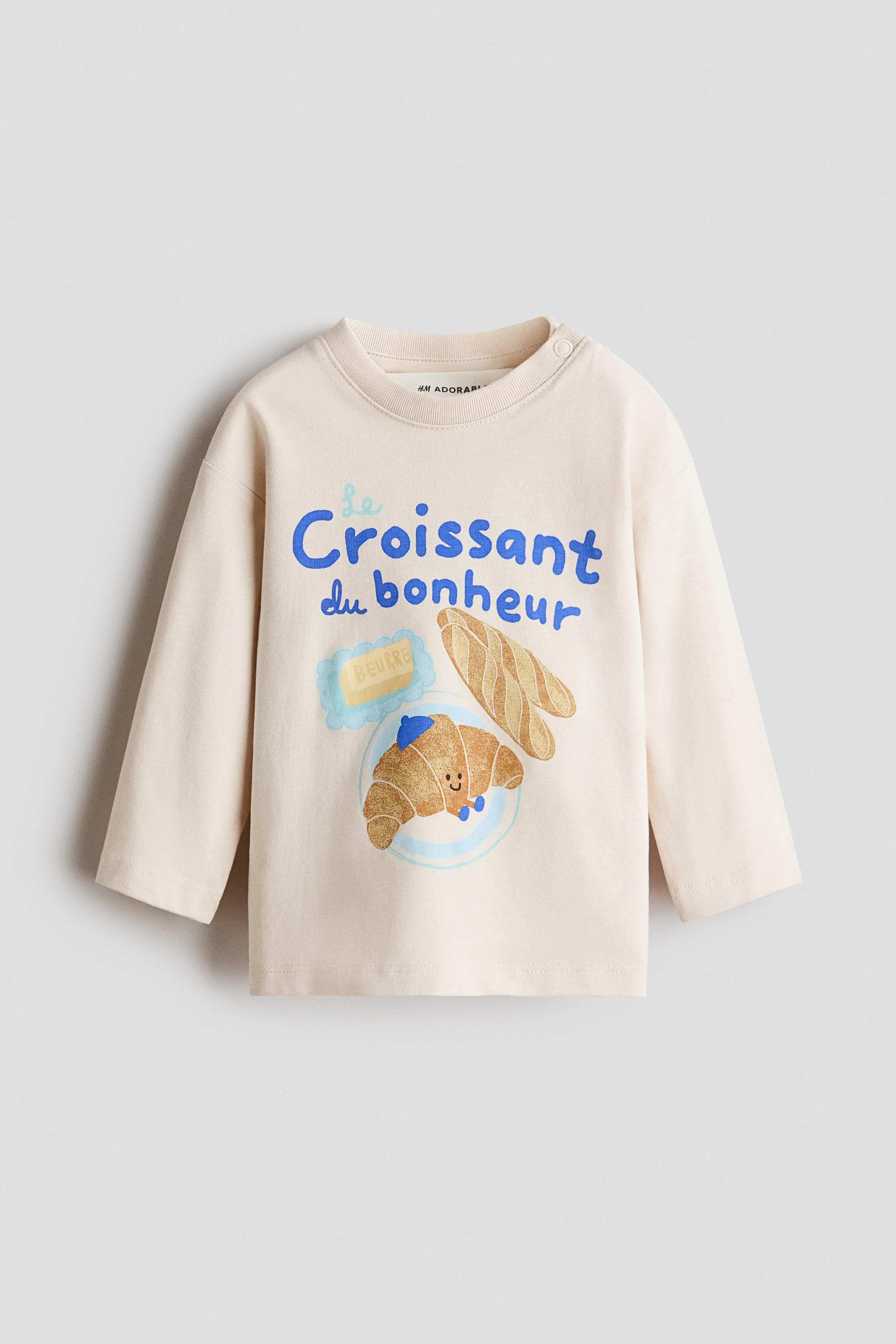 Long-sleeved cotton T-shirt - Light beige/Croissant