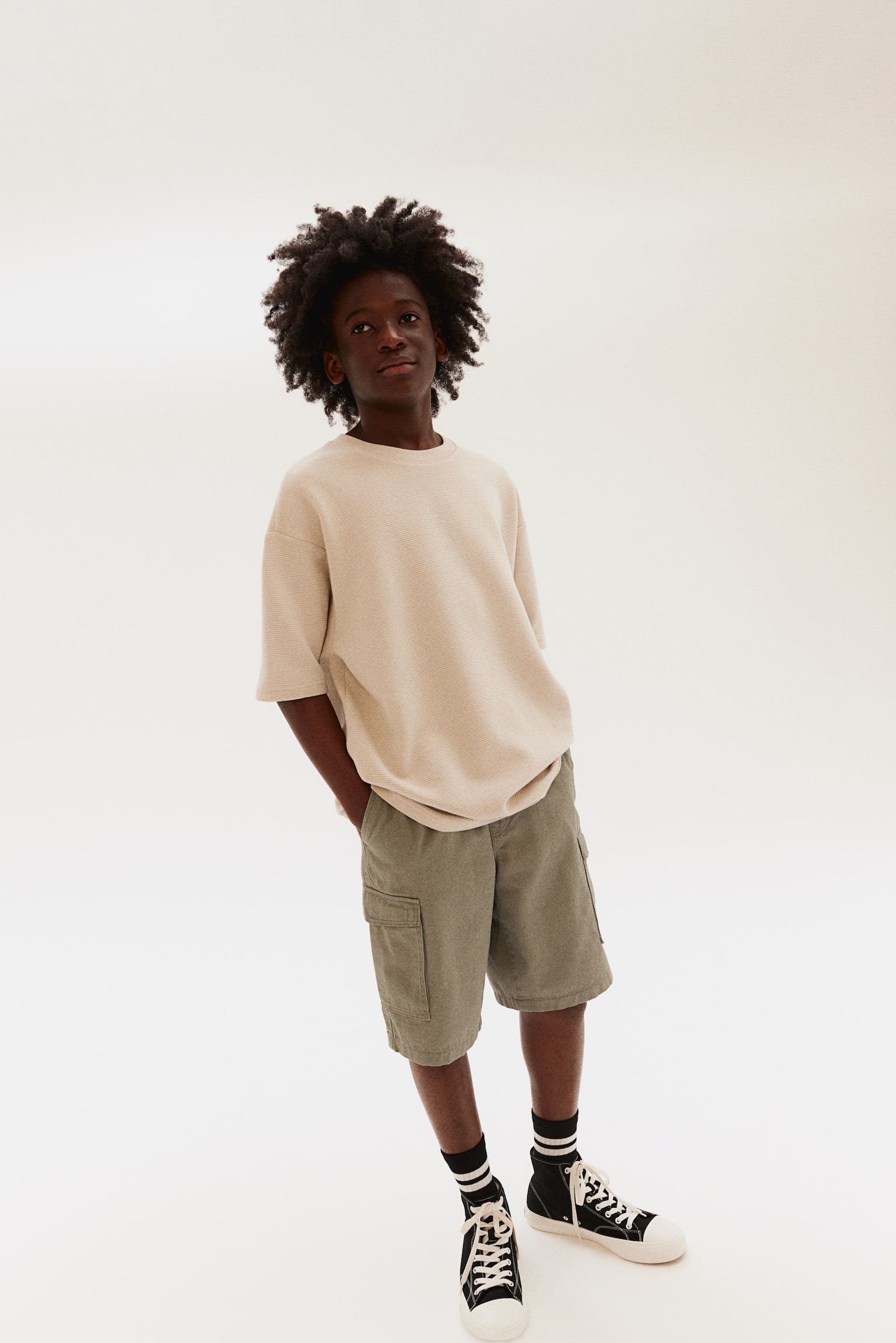 Twill cargo shorts - Khaki green/Dark beige/Black/Khaki green/Natural white - 3