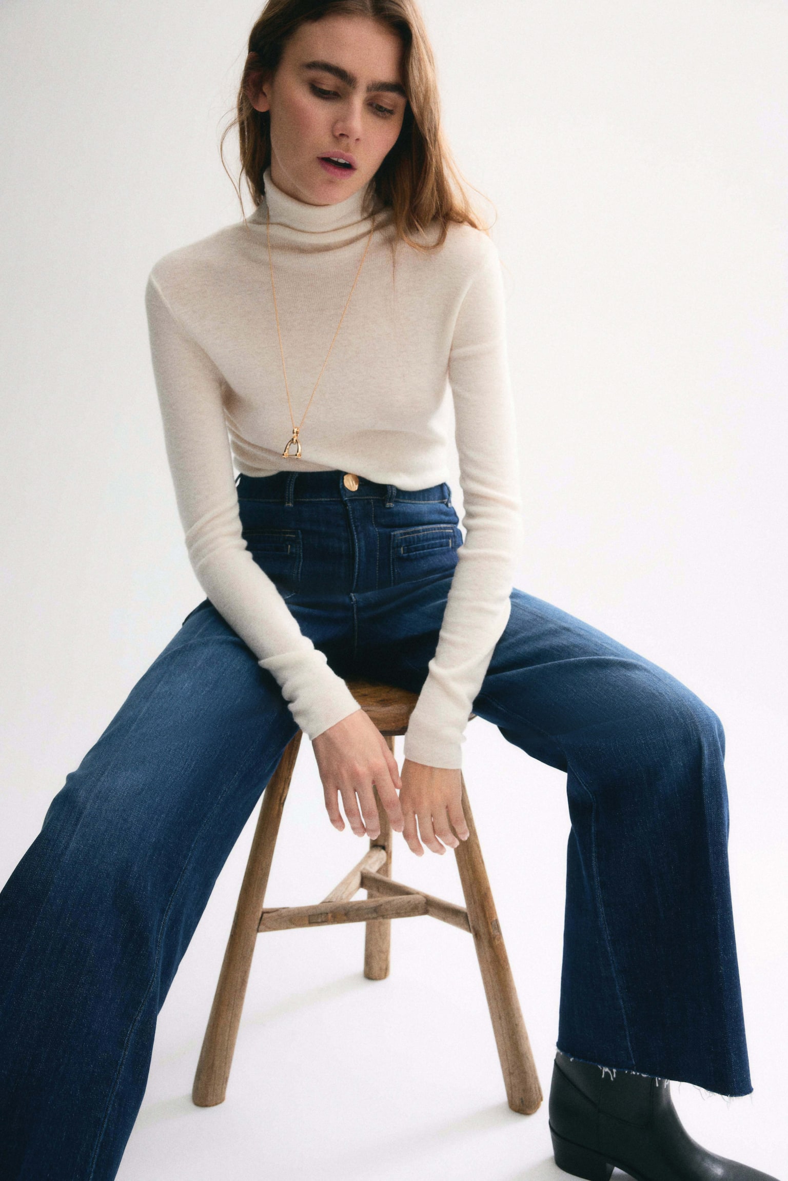 Wide High Jeans - Mørk denimblå/Hvid/Denimblå/Sart gul - 6