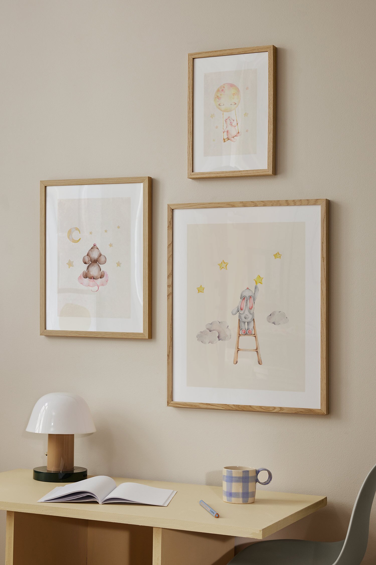 Reaching Stars Aquarelle Poster Set - Beige/giallo/rosa