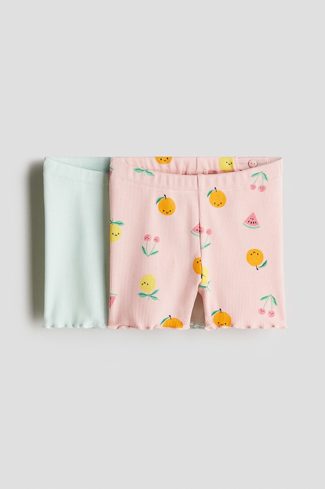 Set van 2 geribde fietsshorts - Lichtroze/fruit/Geel/bloemen/Roze/vlinders - 1