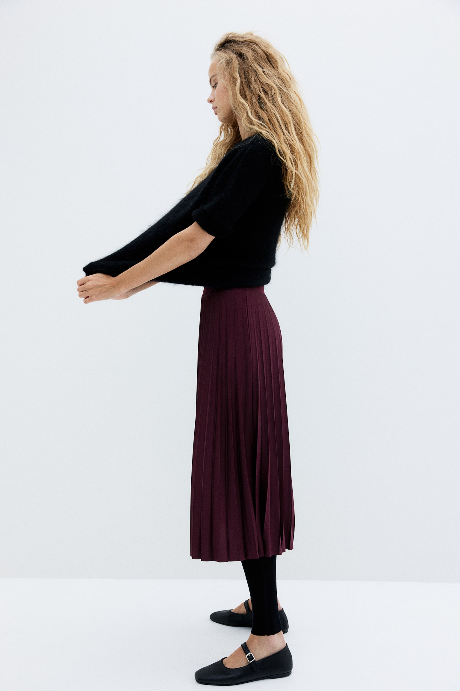 Pleated skirt - Burgundy/Black - 4