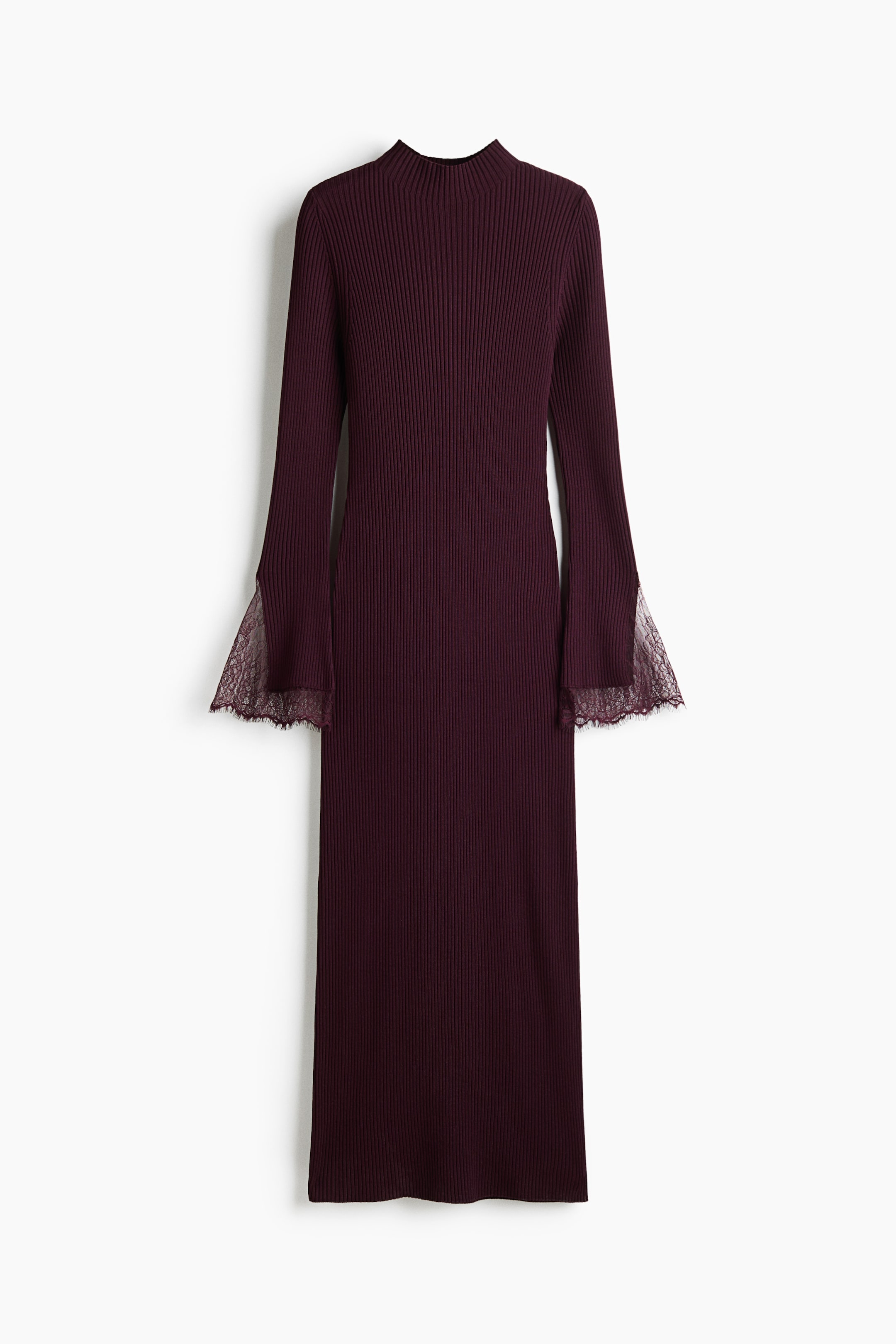 View larger image: Lace-trimmed rib-knit dress - Burgundy - Ladies | H&M 1