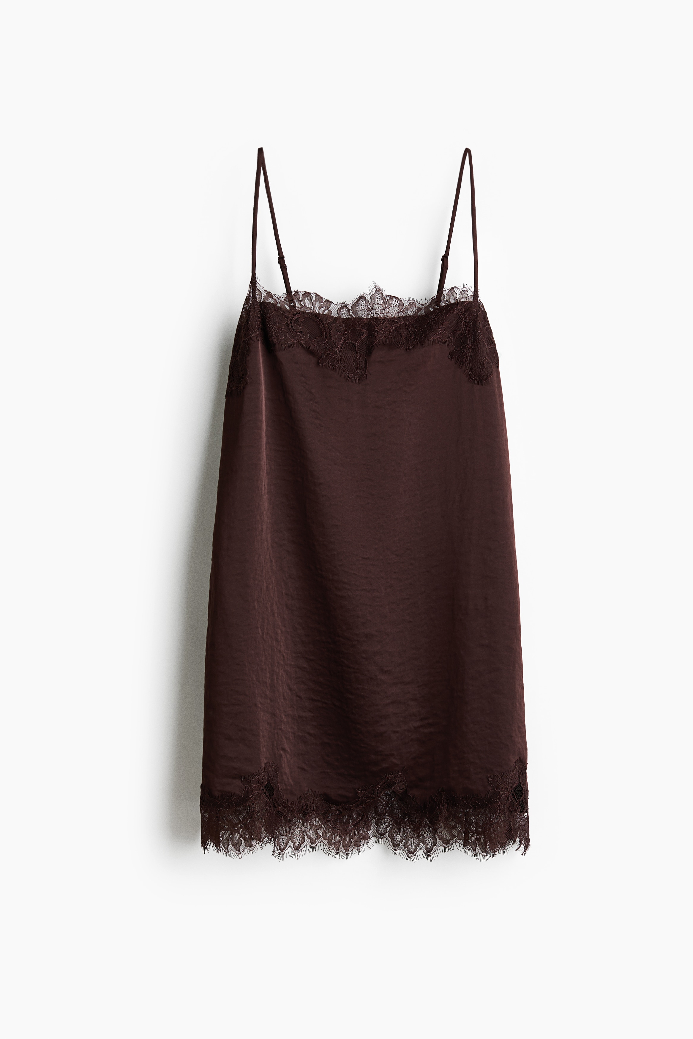 Lace-Trimmed Slip Dress - Dark brown/Cream
