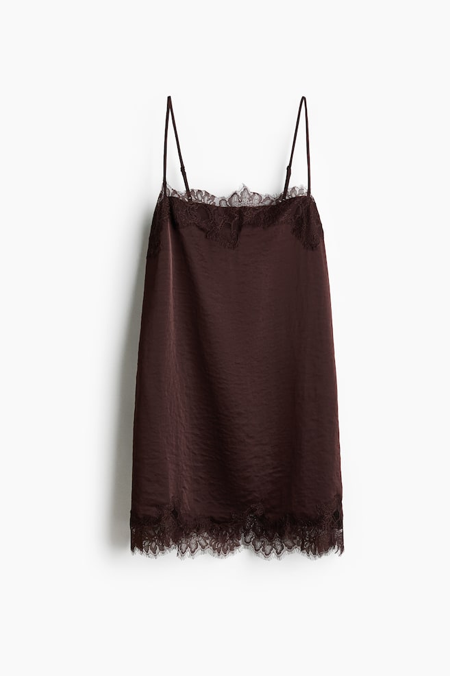 Lace-trimmed slip dress - Dark brown/Cream - 1
