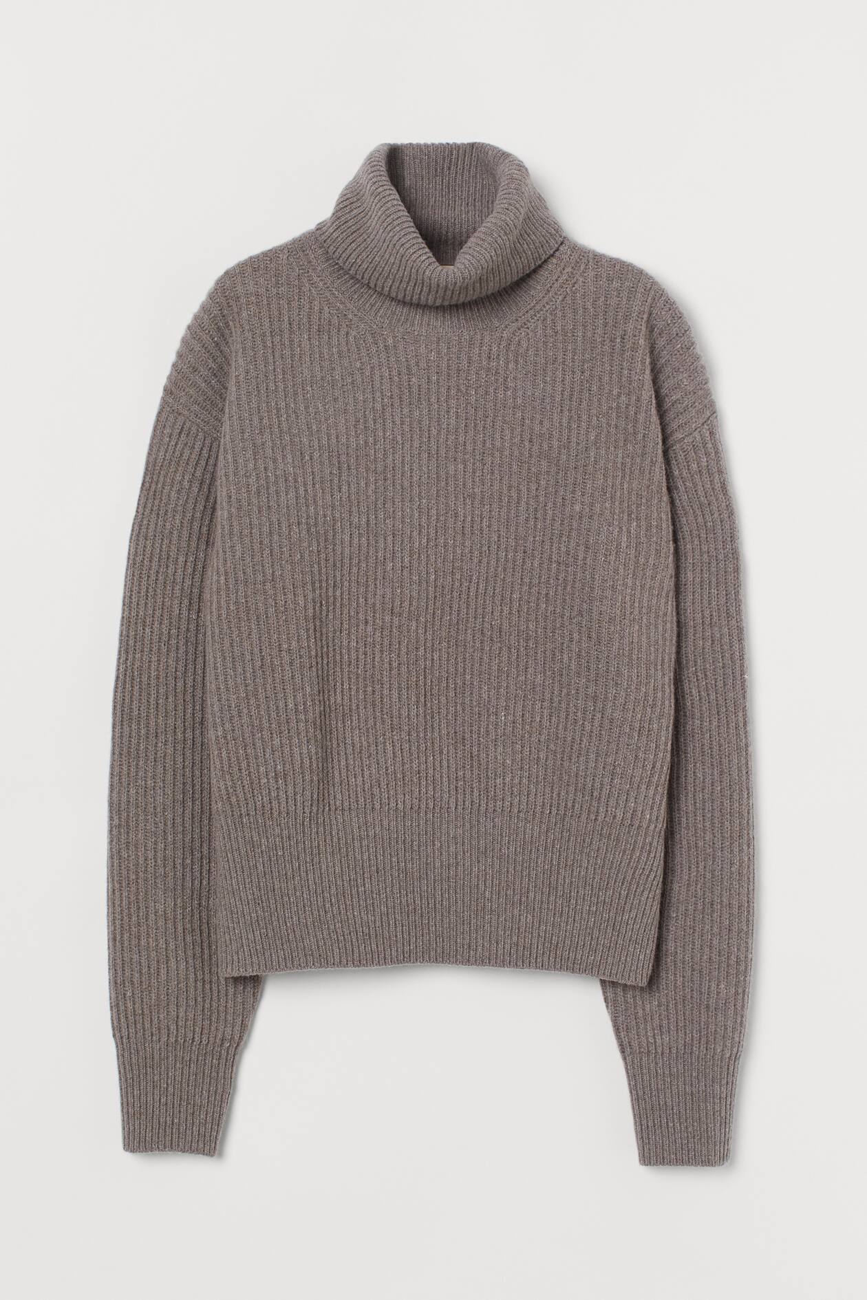 Ribbed wool polo-neck jumper - Greige - Ladies | H&M GB