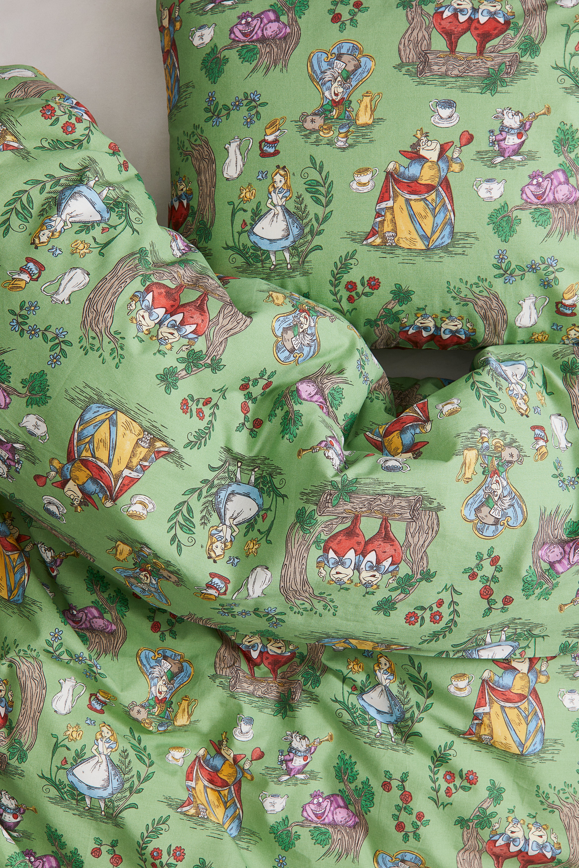 パターン掛け布団カバーセット - グリーン／ふしぎの国のアリス
