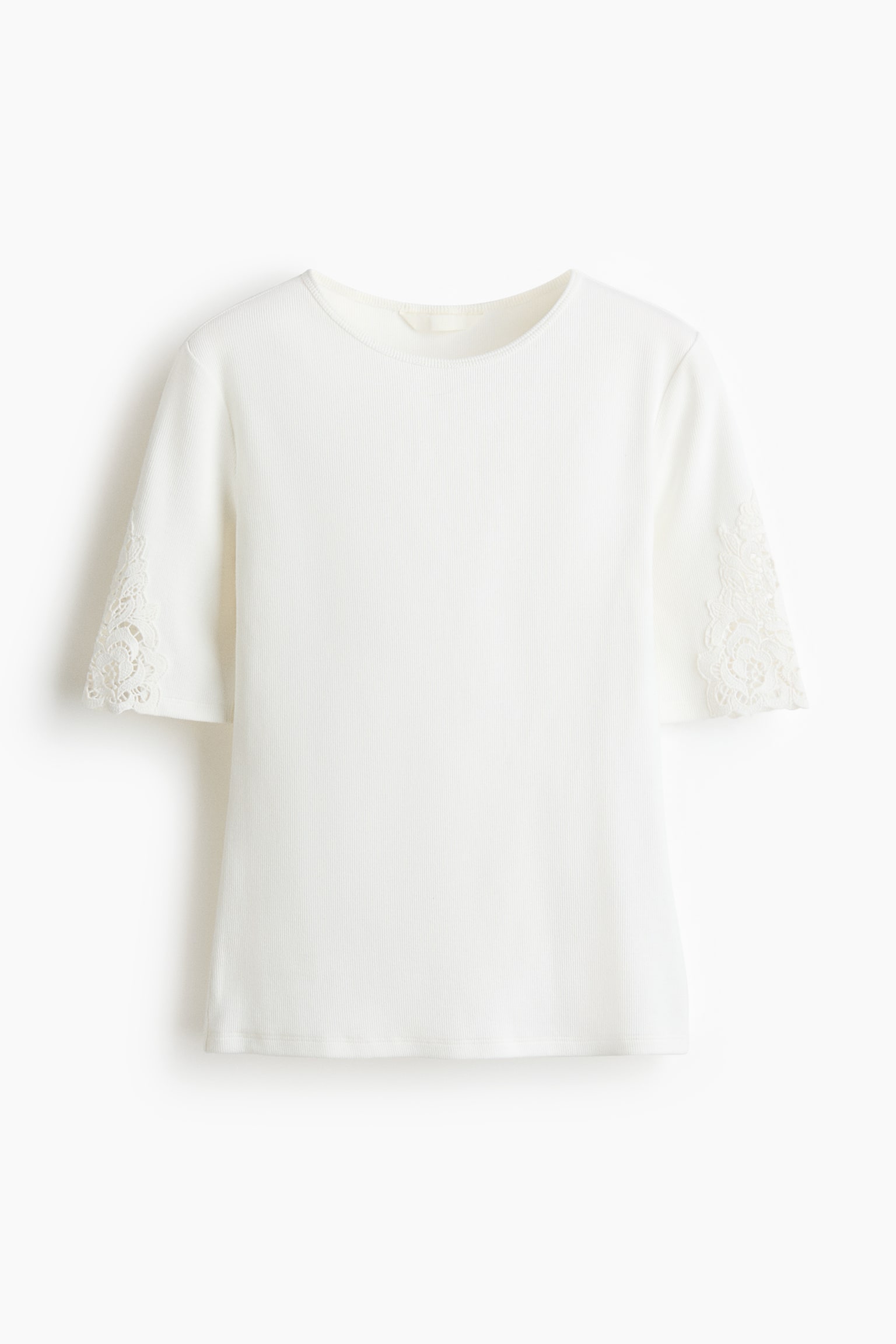Ribbed lace-inset top - White/Dark brown/Light pink/Black - 1