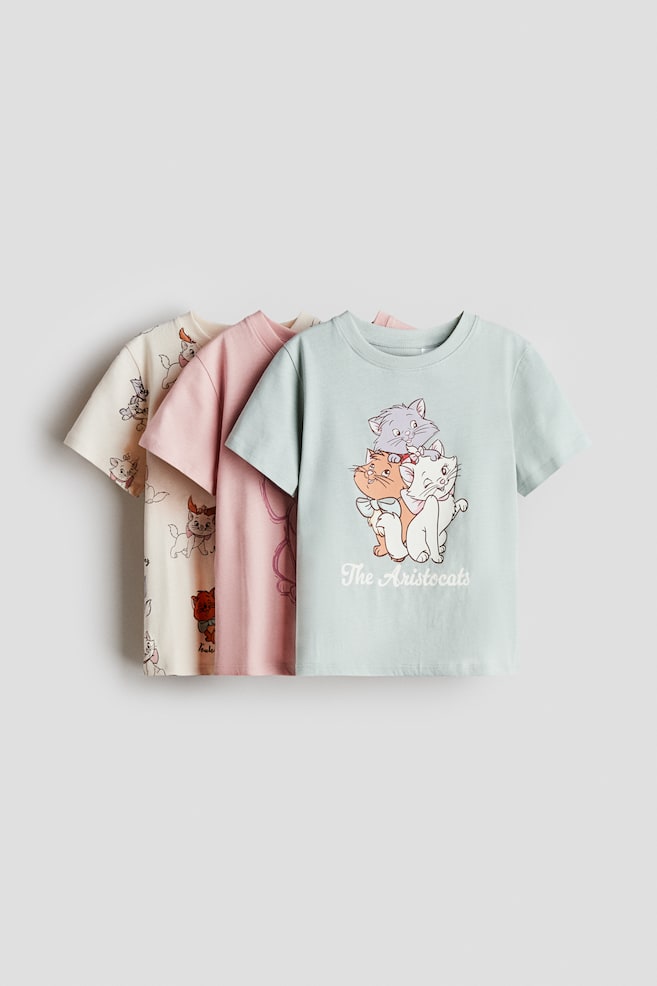 3-pack Printed Jersey Tops - Light turquoise/Aristocats/Turquoise/Frozen/Light purple/leopard print - 1